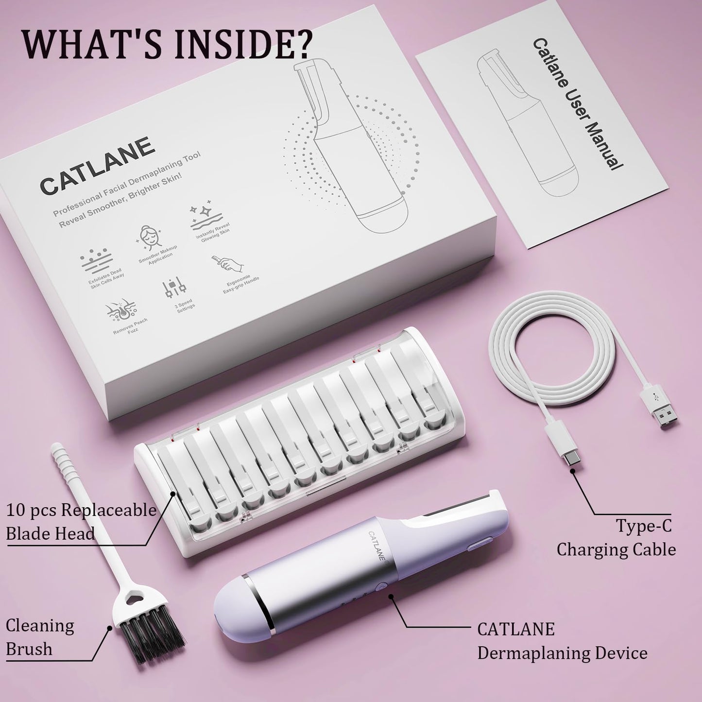 Dermaplane Razor for Women Face, Dermaplaning Tool for Face, Sonic Exfoliation & Peach Fuzz-Hair Removal System with 10 Dermaplaning Blades, Twilight Purple