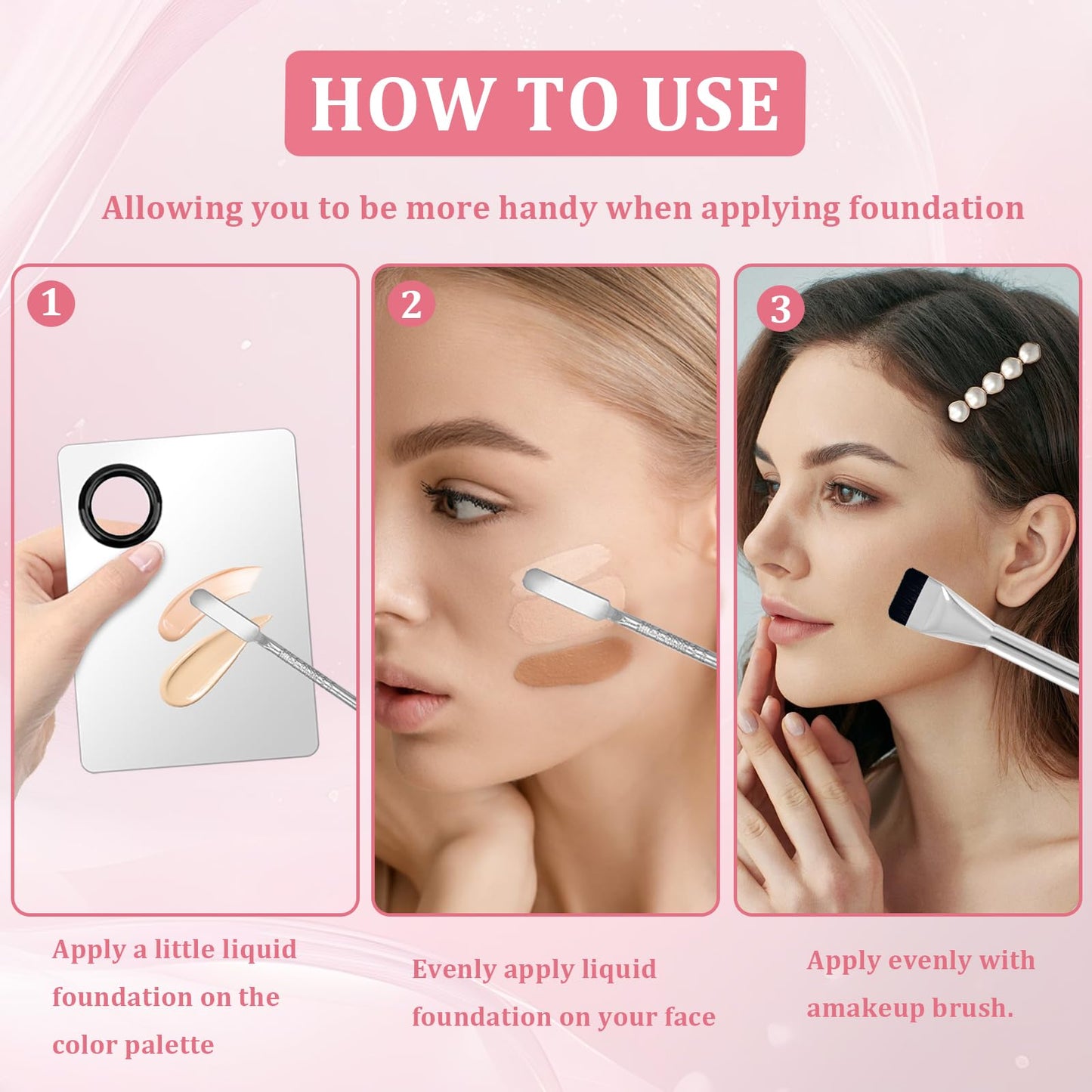 JDBZYDM 3 Pcs Make Up Spatula Tool including Cosmetic Makeup Mixing Palette Flat Foundation Brush Foundation Makeup Plate for Nail Art Eye Shadow Facial Cosmetic Pigment Blending