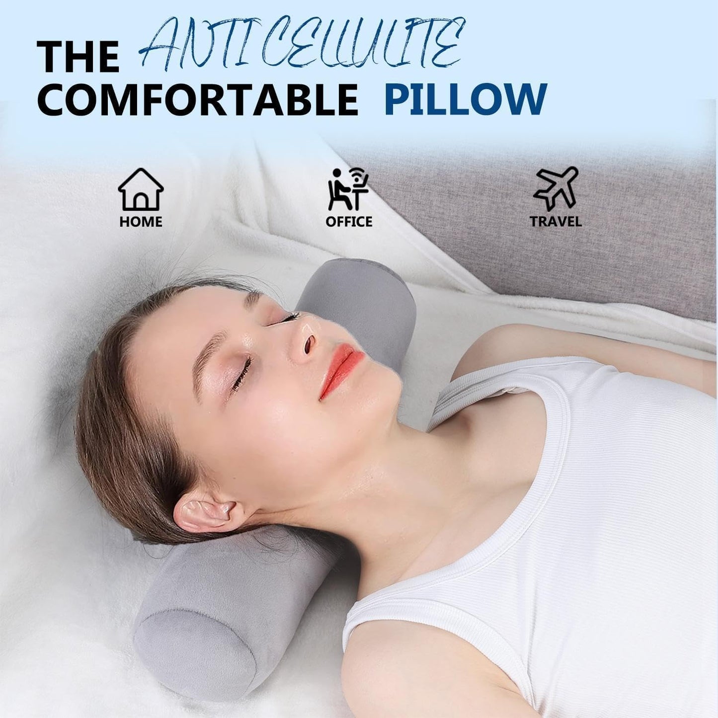 Cervical Neck Roll Pillow - Comfortable Support for Sleeping | Large Bolster Pillow for Bed, Legs & Yoga (Grey)