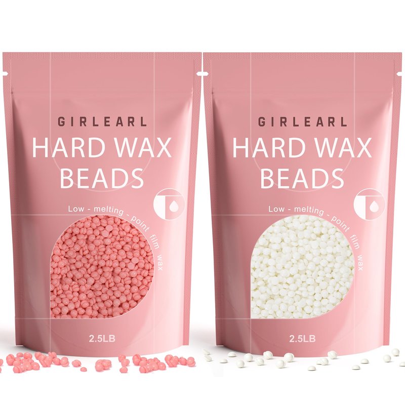 GIRLEARLE 2-Pack Hard Wax Beads, 2.5lb Unscented for Brazilian Bikini & Sensitive Skin, 2.5lb Rose for Face & Body, Legs, Eyebrow, Facial Coarse Hair