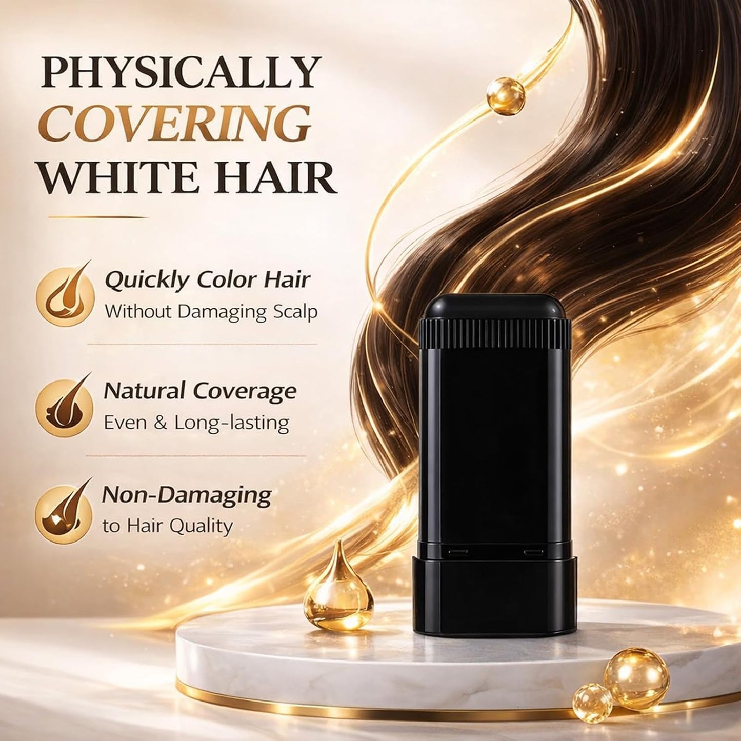 2-in-1 Hair Color Stick & Comb - Long-Lasting Waterproof Touch-Up for Men & Women | Black