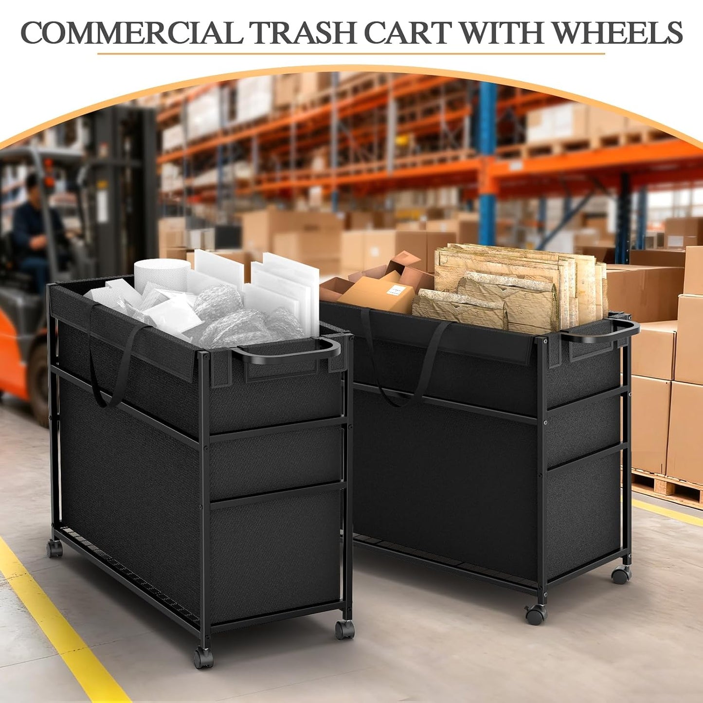 Commercial Trash Can Cart - 51.5 Gallon Lockable Office Trash Bin | Large Capacity Laundry Organizer for Home & Office