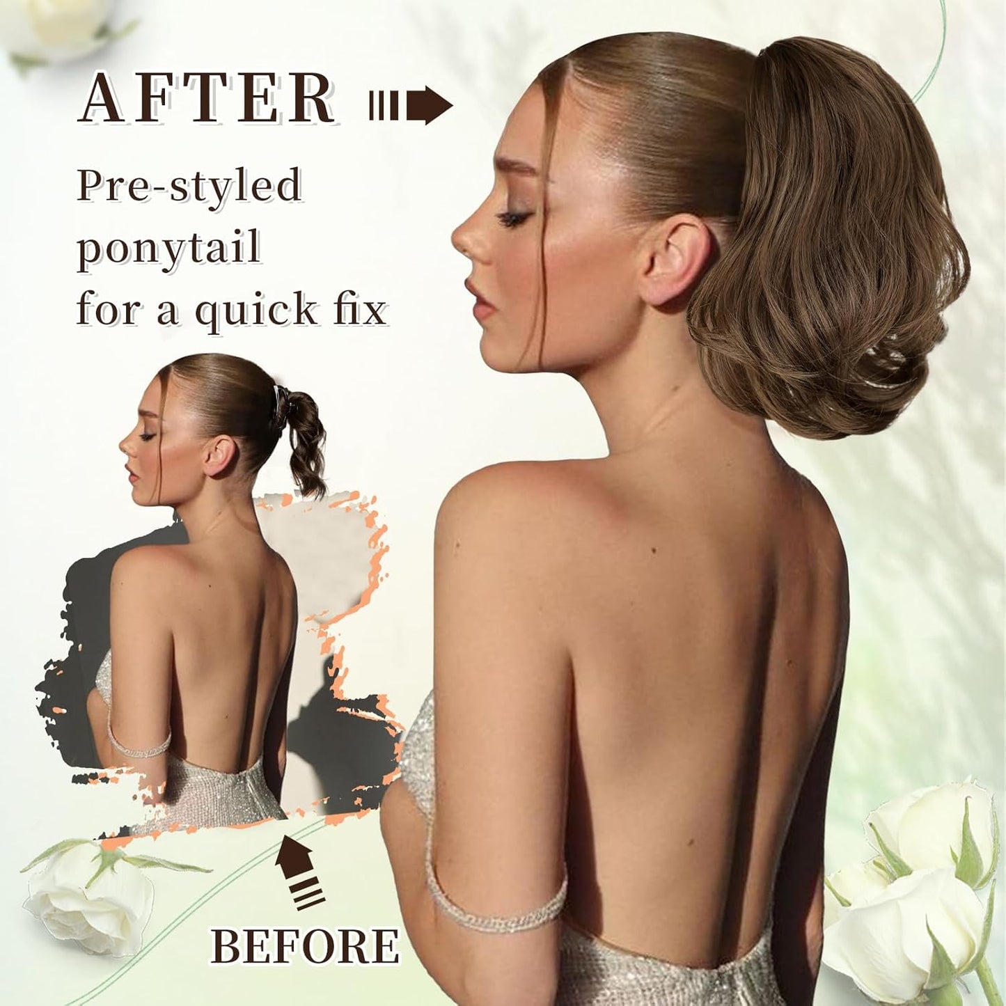 Ponytail Extension - 10" Short Claw Clip-In Wavy Hairpiece for Women | Medium Brown, Synthetic