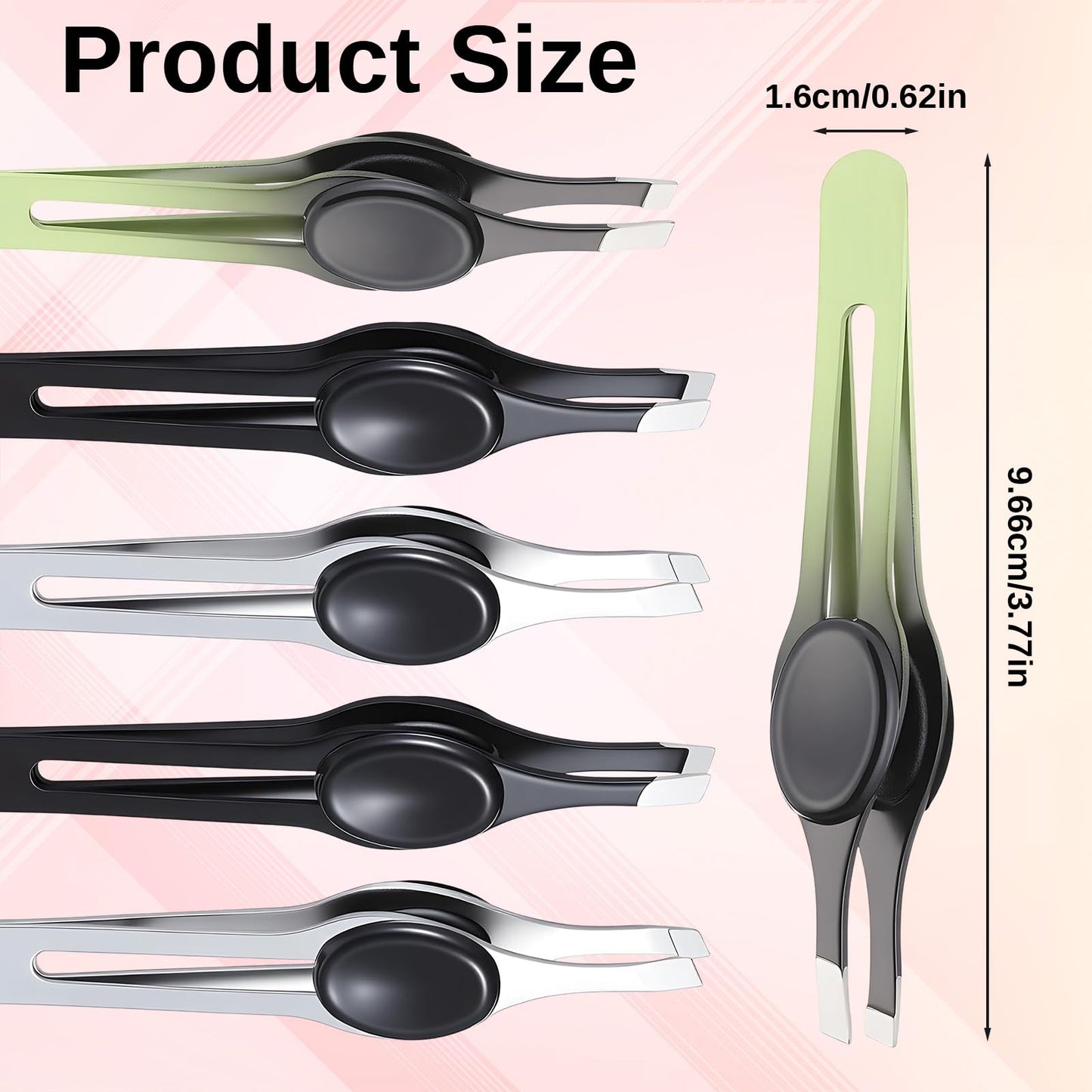 5Pcs Eyebrow Tweezer with Grips Tweezers for Women Facial Hair Ingrown Slant Tip Non Slip Stainless Steel Hair Tweezer with Non-Slip Grip, Black, Silver, Green