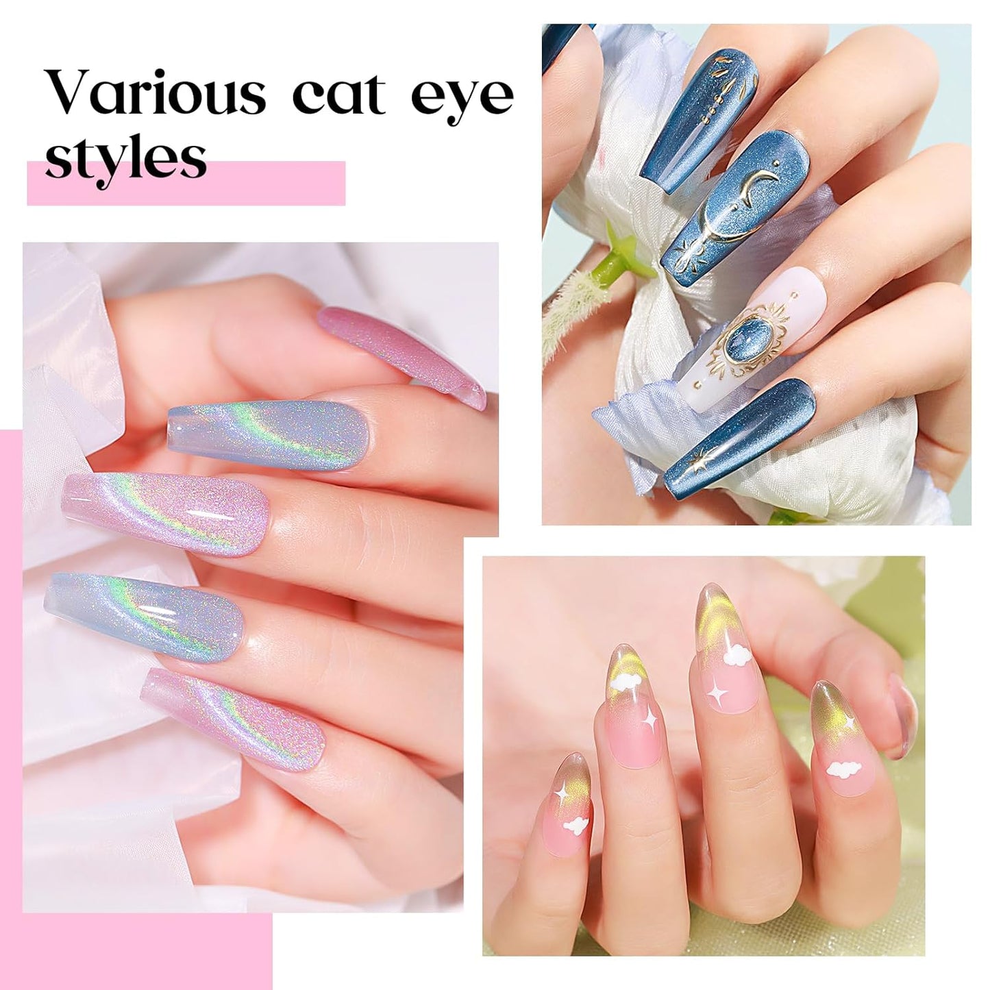 MIZHSE 5-in-1 Nail Magnet Tool - Multifunctional Cat Eye Magnet for Stunning Nail Art | Pink Design