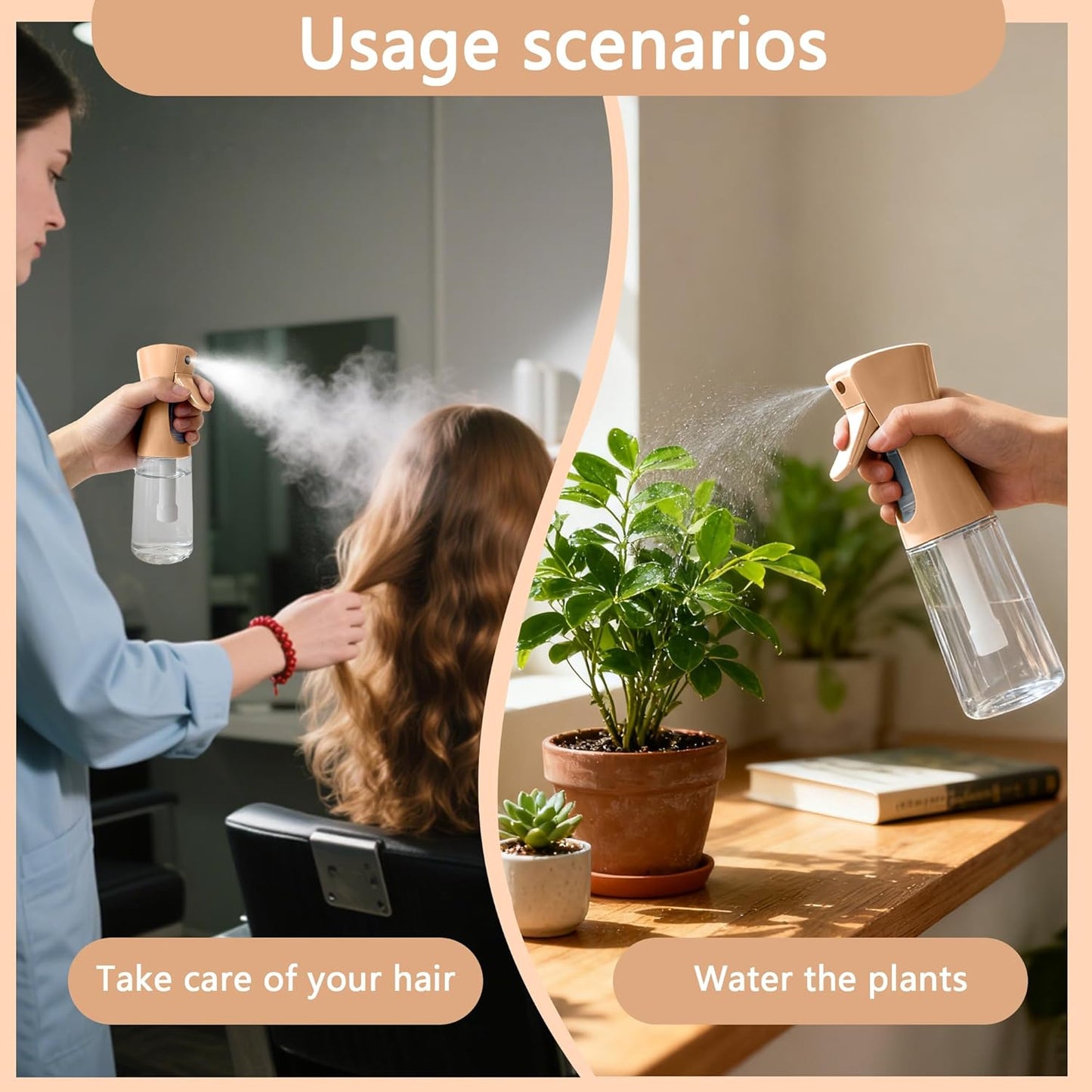 Continuous Ultra Fine Mist Spray Bottle for Hair | 200ml Leakproof 360° Multi-Spray Bottles - 2 Pack for Plants, Cleaning & Skin Care