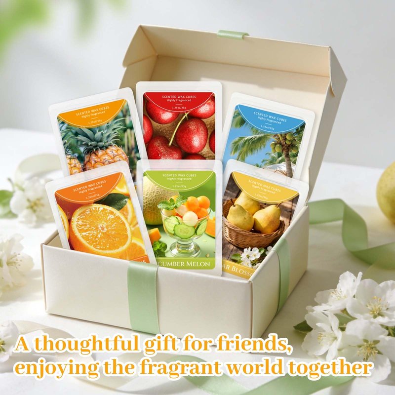STRN Wax Melts, Soy Wax Cubes 6 Scents Cucumber Melon, Coconut Beach, Pear Blossom, Energizing Citrus, Spring and Summer Scented Long-Lasting Home Fragrance for Wax Warmers, Yoga, 1.25 OZ * 6 Packs