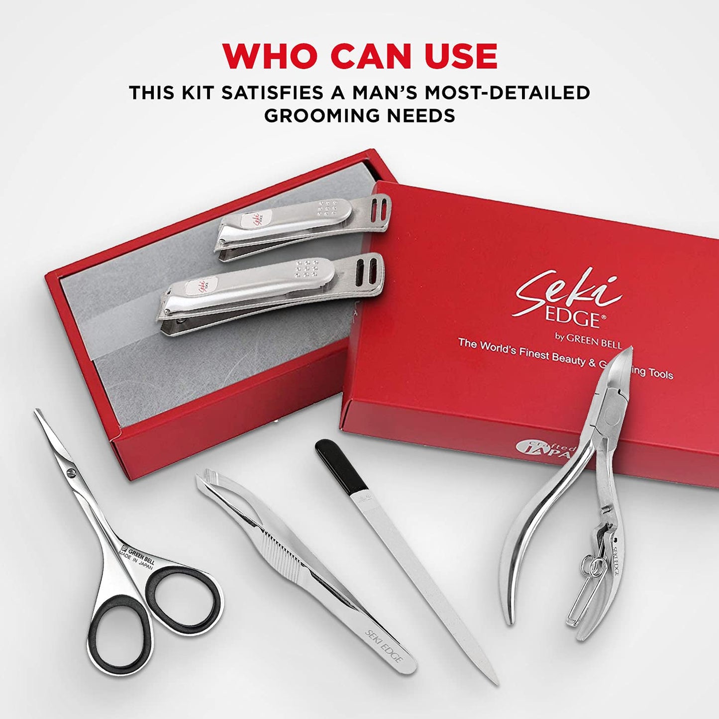 Seki Edge Craftsman Luxury Men's Grooming Set (SS-3103) - 6 Piece Premium Manicure & Pedicure Kit with Clippers, Nipper, Scissors, File, Tweezers in Travel Case