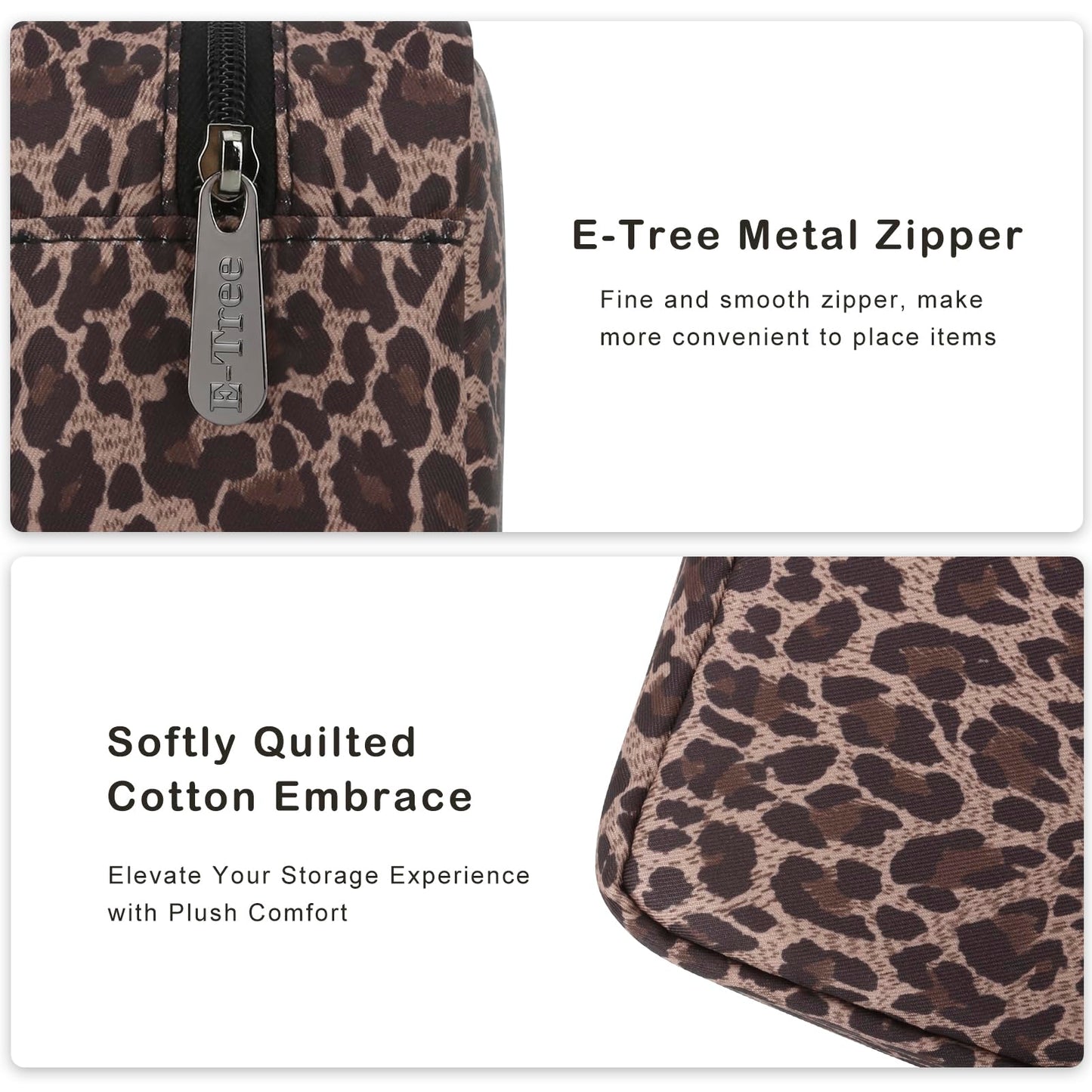 E-Tree Leopard Print Makeup Bag for Women Cosmetic Pouch Toiletry Case