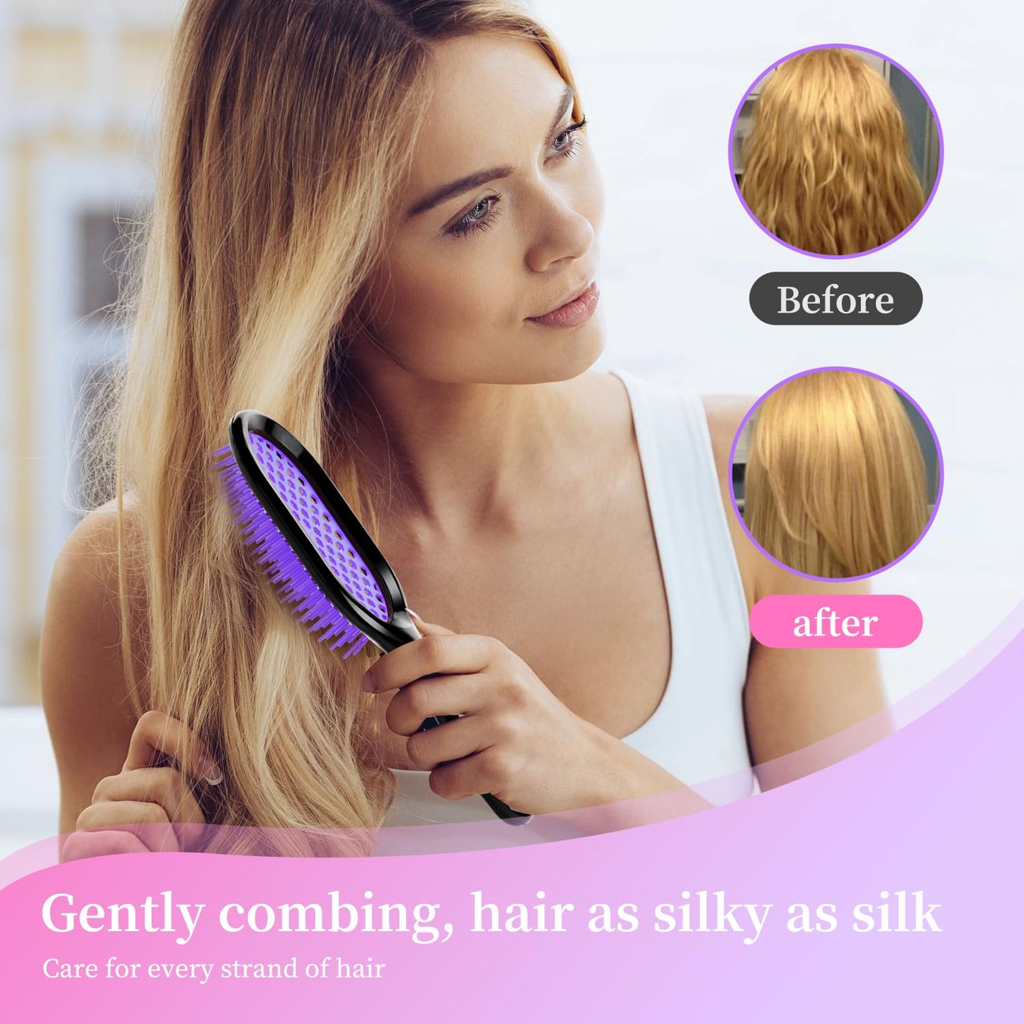 Detangling Brush - Gentle & Effective Hair Detangler for Wet or Dry Hair | Ultra-Light, Ventilated Design (Black)