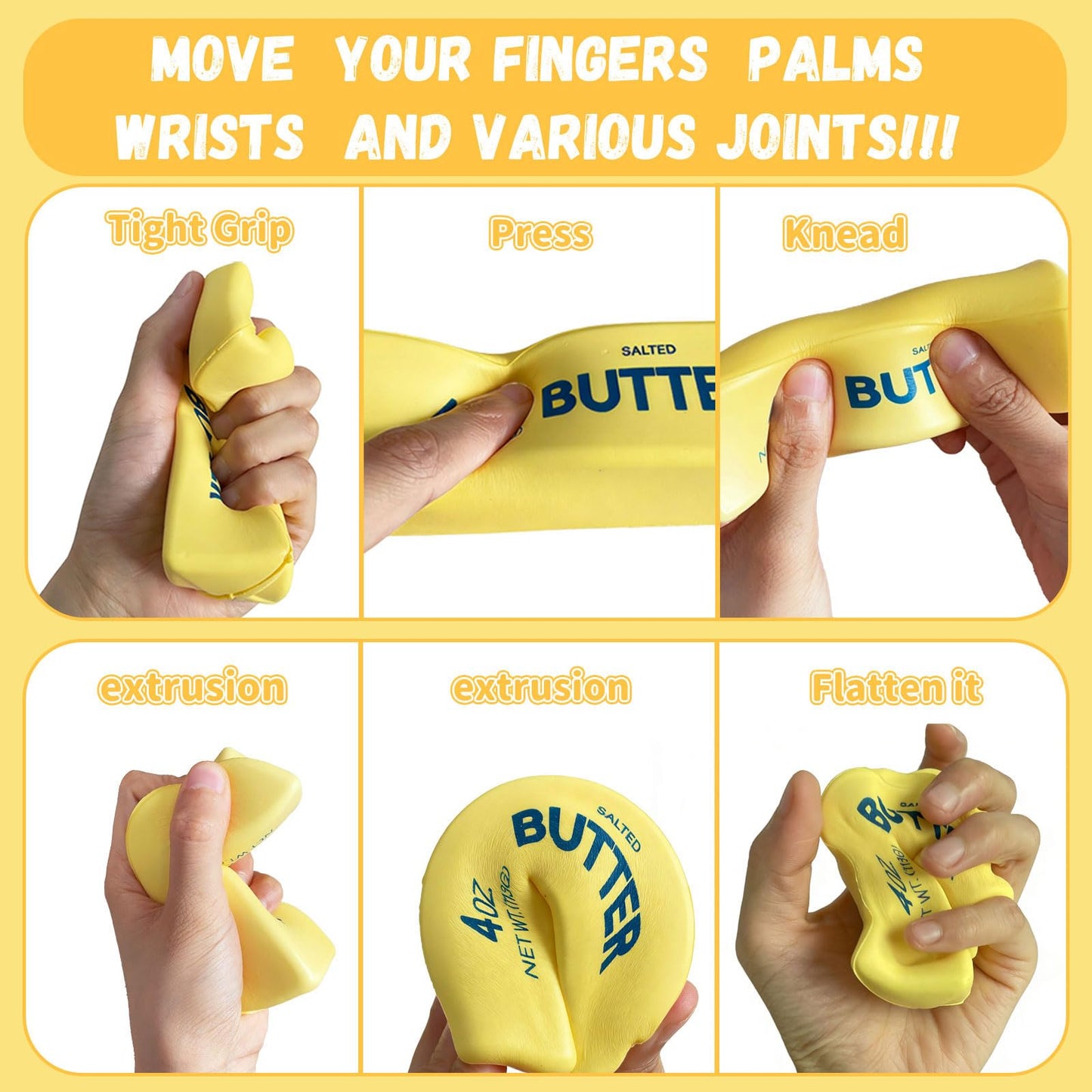 Butter Squishy, Slow Rising Butter Squeeze Toy, Soft Sensory Fidget Toy for Stress Relief, Anxiety Relief Squeeze Ball, Cute Realistic Butter Stick Toy for Adults Kids Gifts (1PCS)