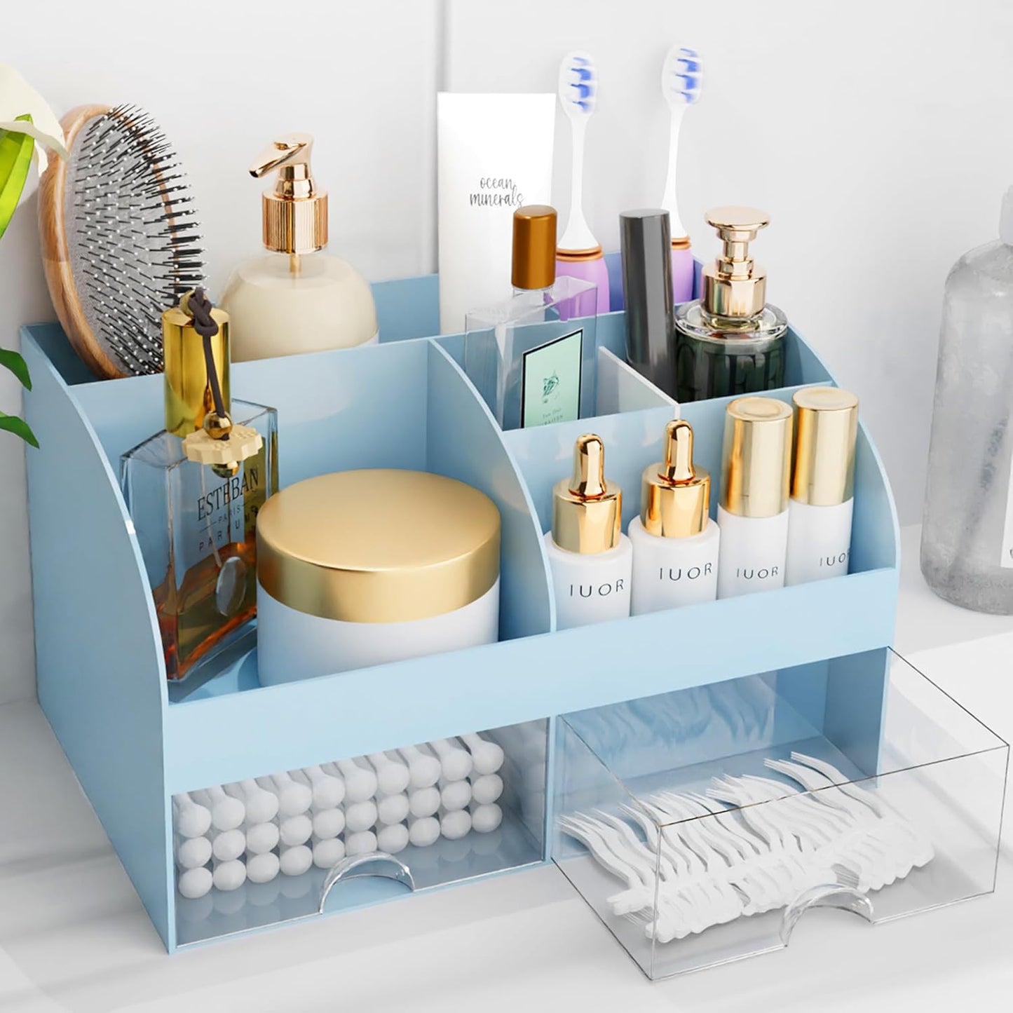 Makeup Organizer - Cosmetic Storage with Drawers for Vanity & Bathroom | White Beauty Holder for Lipstick & Brushes