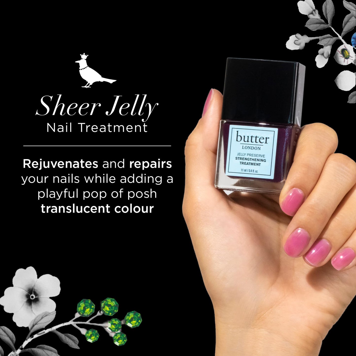 butter LONDON Nail Strengthener for Damaged Nails, Jelly Preserve (Victoria Plum) - Purple Translucent Finish Nail Polish Strengthens, Nourishes & Rejuvenates Nail Beds & Roots - Nail Care Products