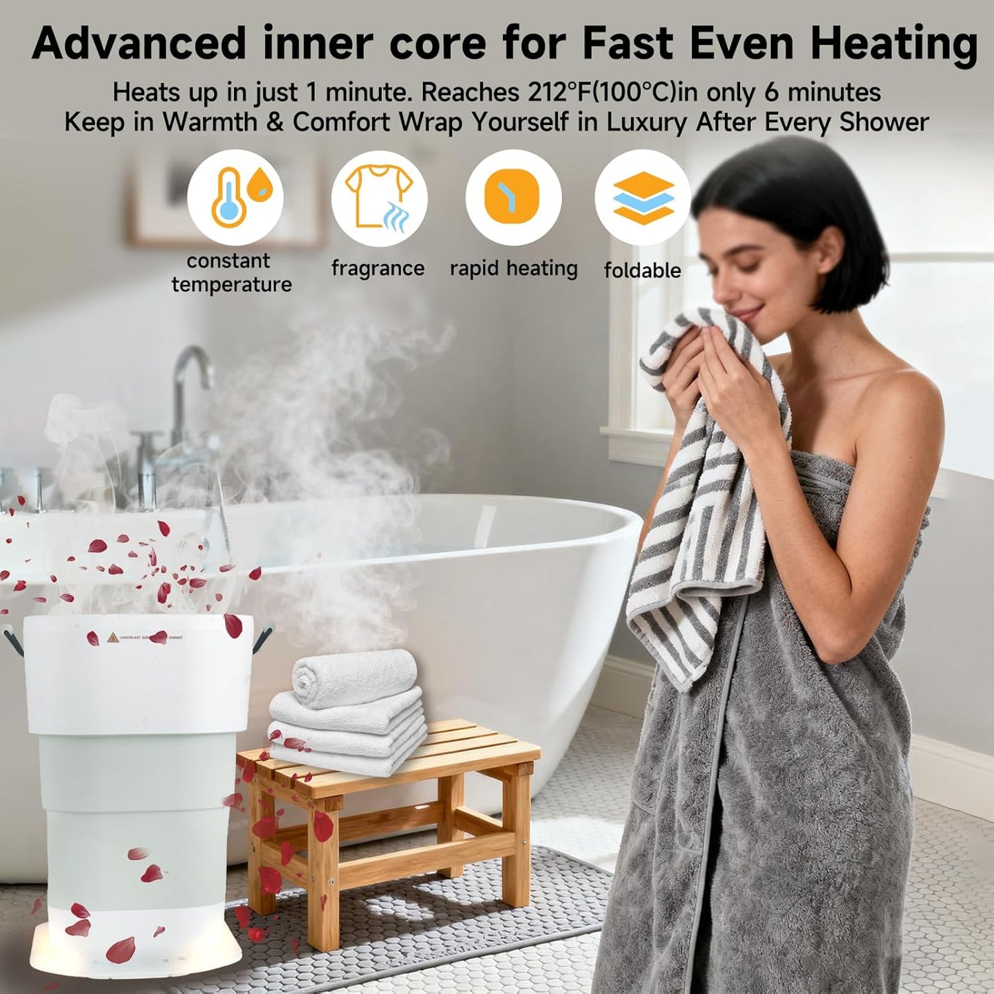 LIONROGE 27L Foldable Towel Warmer - Heated Bucket with Timer, Auto Shut Off | Fits Two 40"x70" Towels, Bathrobes