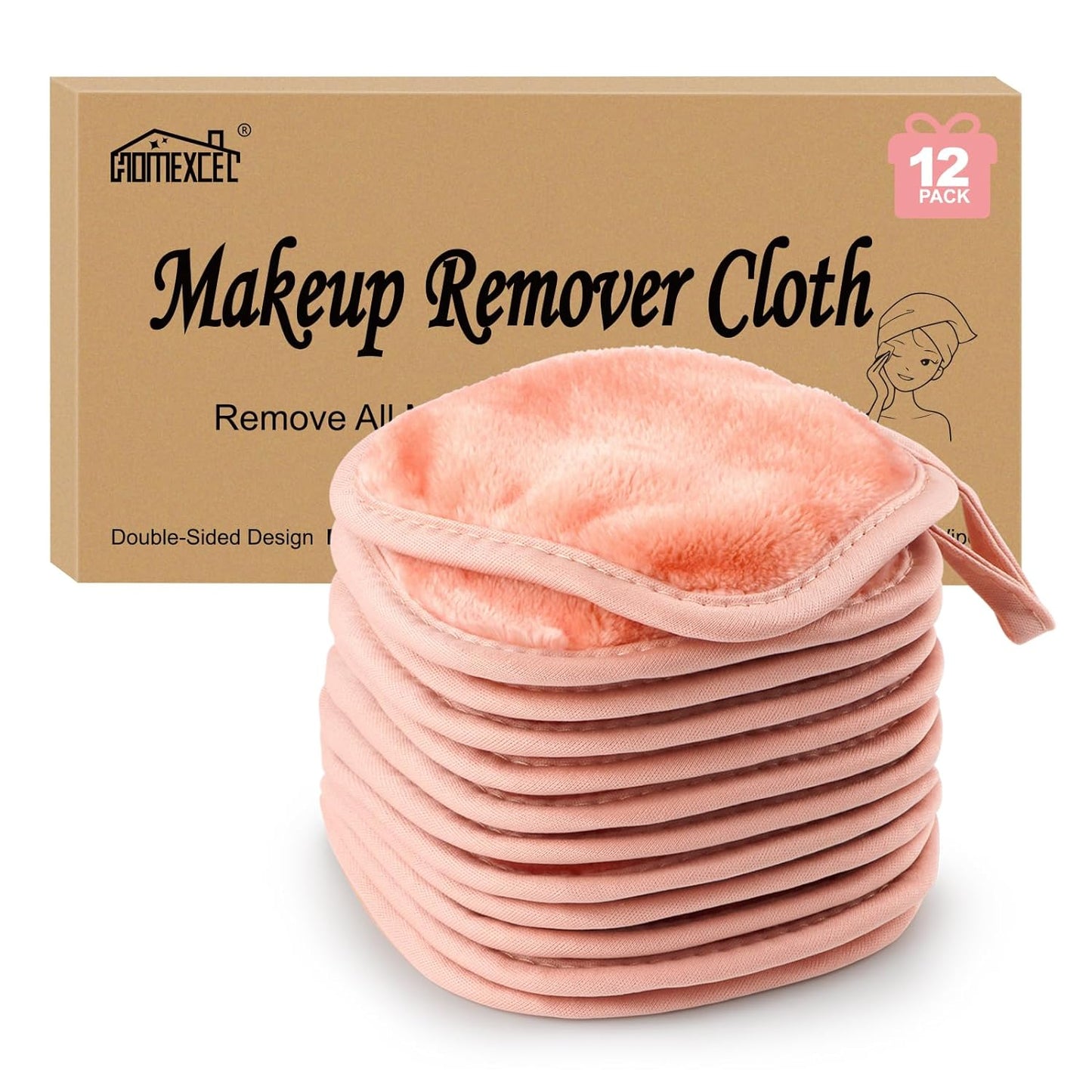 Makeup Remover Cloths - 12 Pack Reusable Ultra Soft Facial Cleansing Pads | 5x5 In, Grey