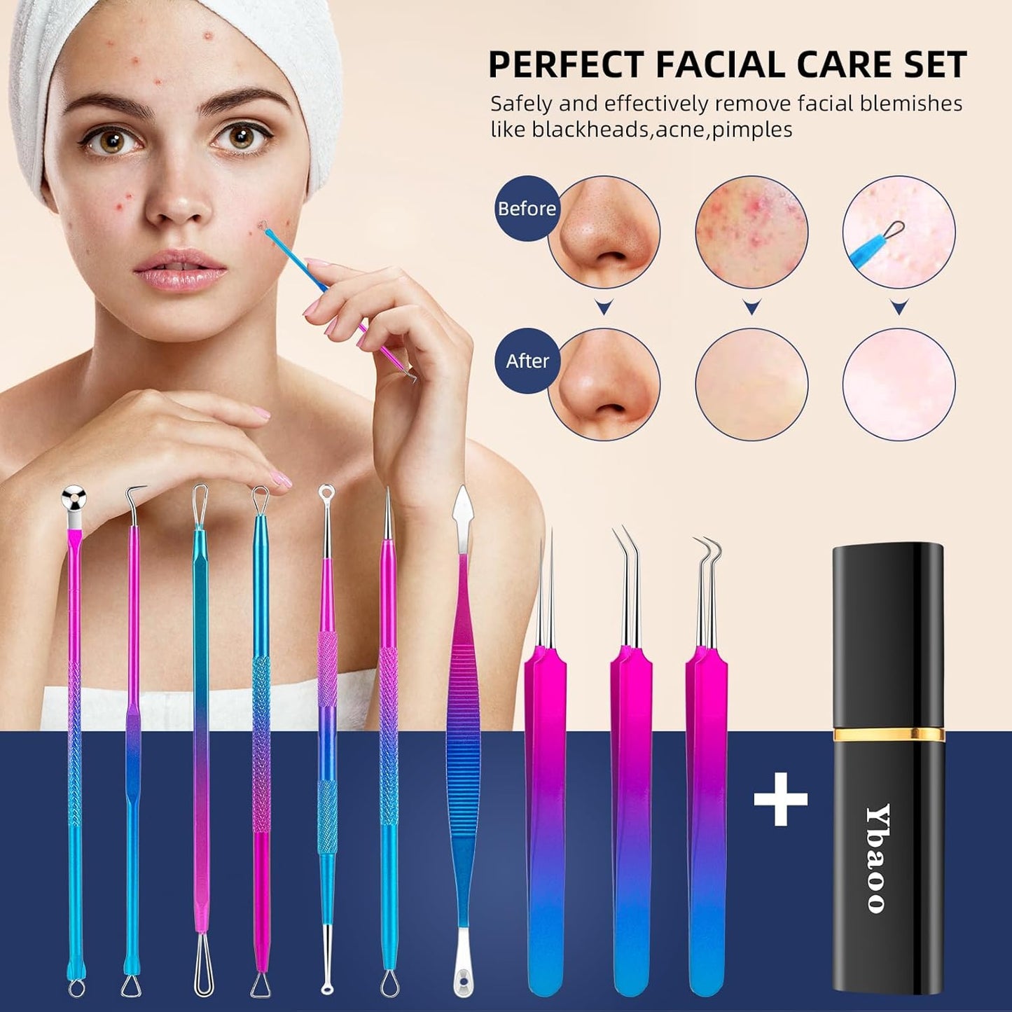 Pimple Popper Tool Kit - 10-Piece Blackhead Remover Set with Metal Case for Easy Comedone Extraction | Colorful