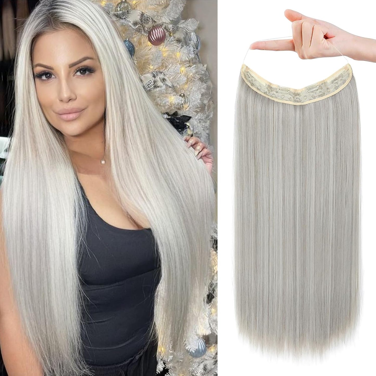 Invisible Wire Hair Extensions - Adjustable Transparent Headband | 24 Inch Dark Blonde Secret Hairpiece for Women