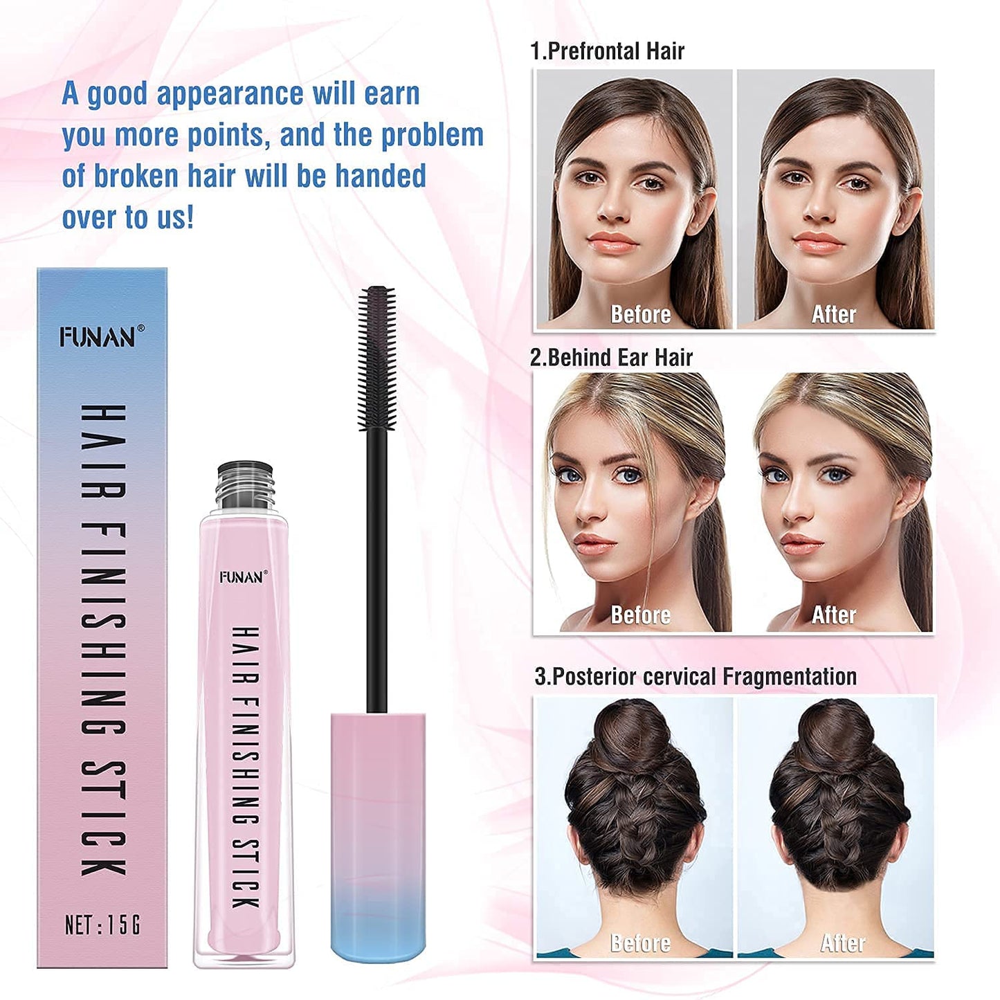 Hair Finishing Stick - Flyaway Tamer & Edge Control Wand for Women | Non-Greasy, Travel Size 2 Pack