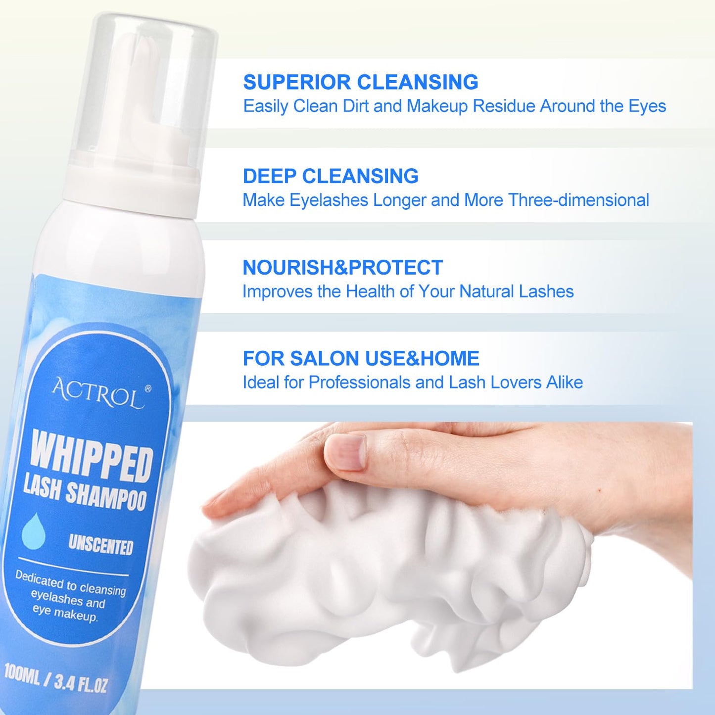 Whipped Lash Shampoo Kit - 100ml Eyelash Cleanser Set with Brush | Unscented Foaming Eye Care