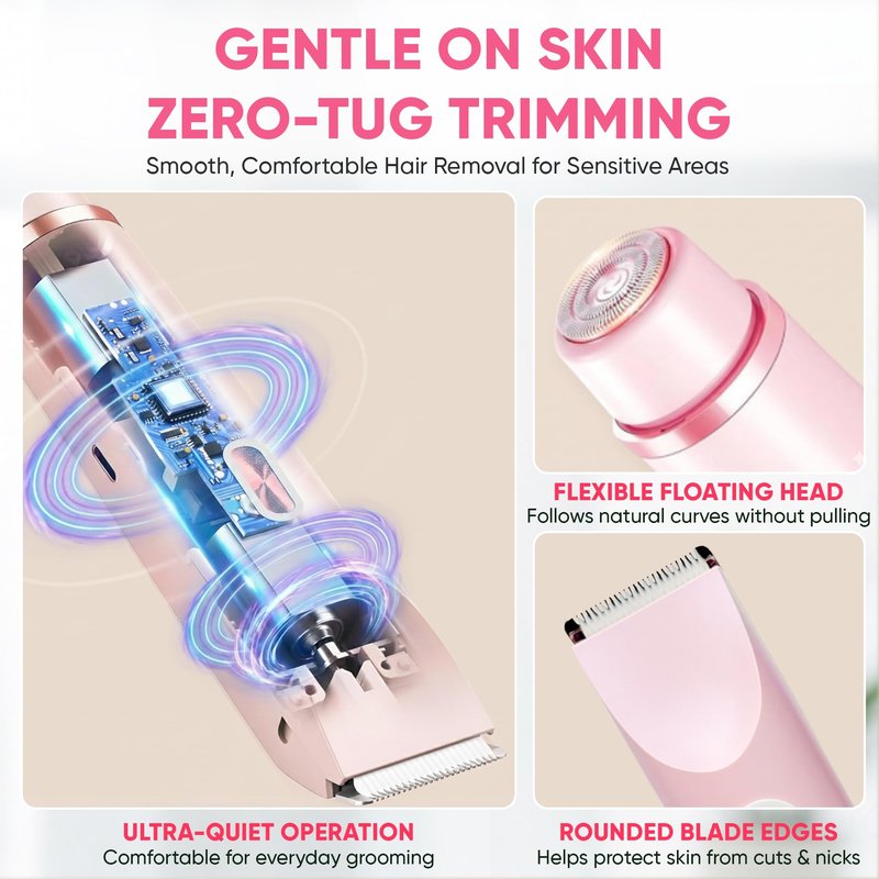 Electric Bikini Trimmer for Women, Dual Head Waterproof Rechargeable Body Shaver, Painless Hair Remover for Bikini Line, Underarms & Legs