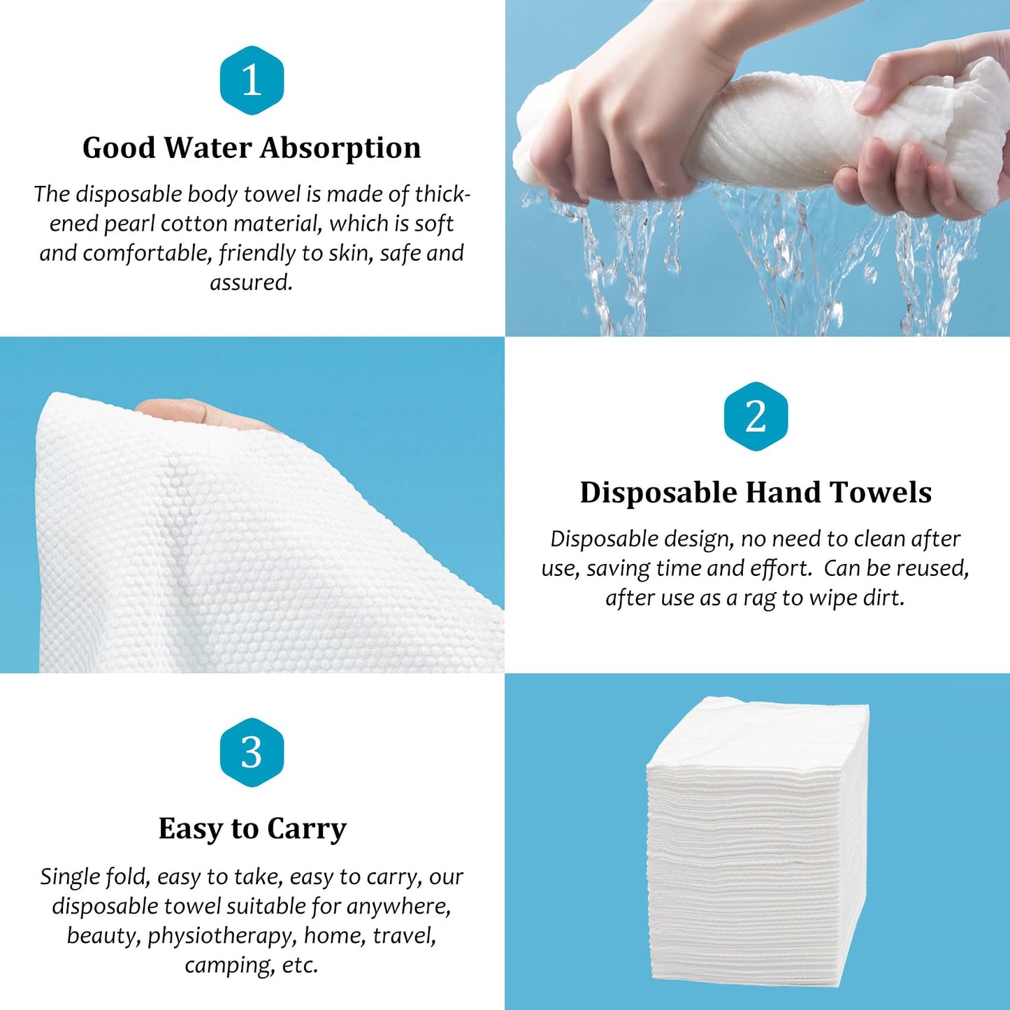 Tvvcalk Premium Disposable Towel, 100 PCS Ultra Soft, Quick Dry Disposable Hair Towels Spa Salon Towel, Portable Body Towels Disposable for Massage Beauty Hotel Camping Travel Gym 28 x 12 inch