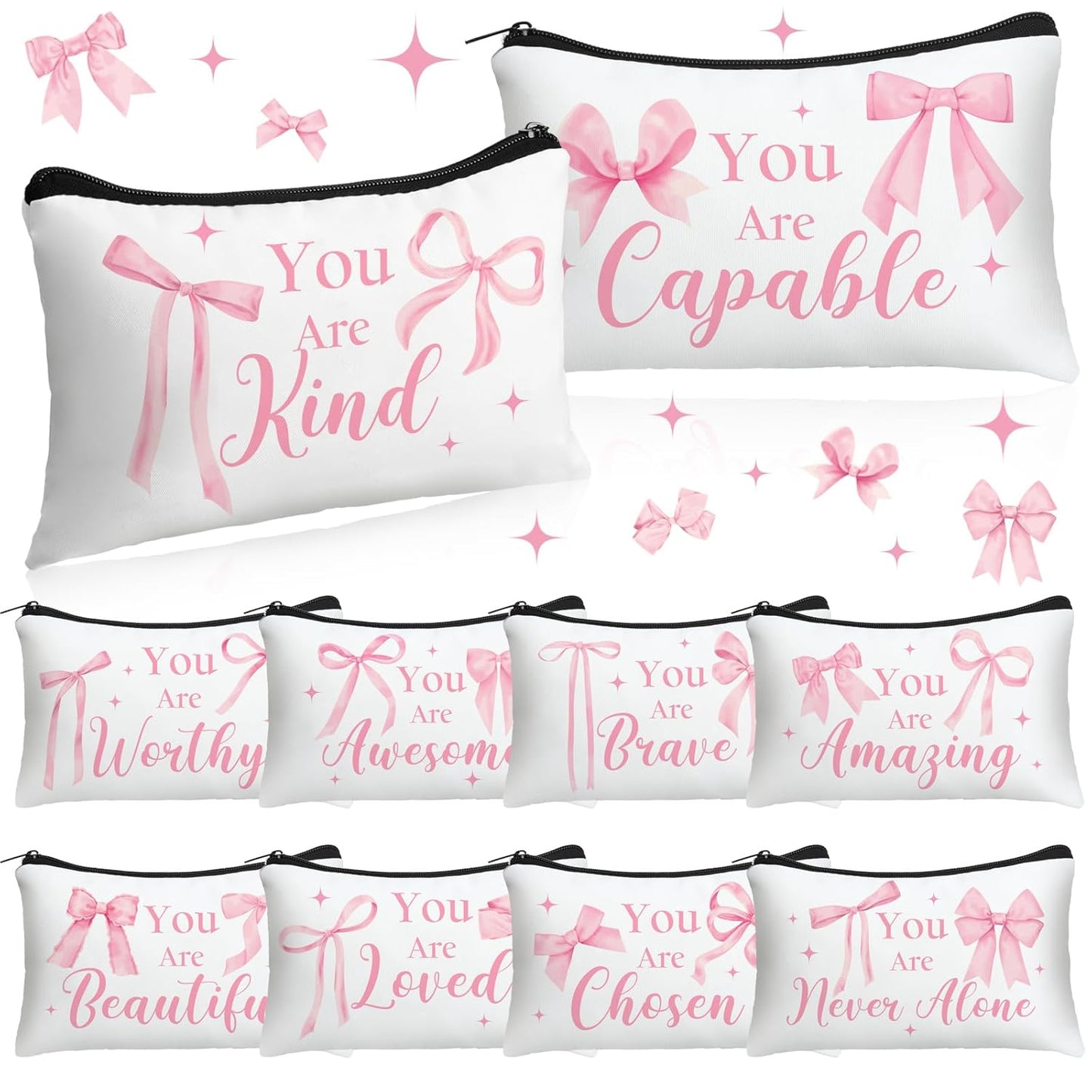 Inspirational Cosmetic Bag Set - 10 Pcs Religious Makeup Pouches for Women | Wildflower & Beige