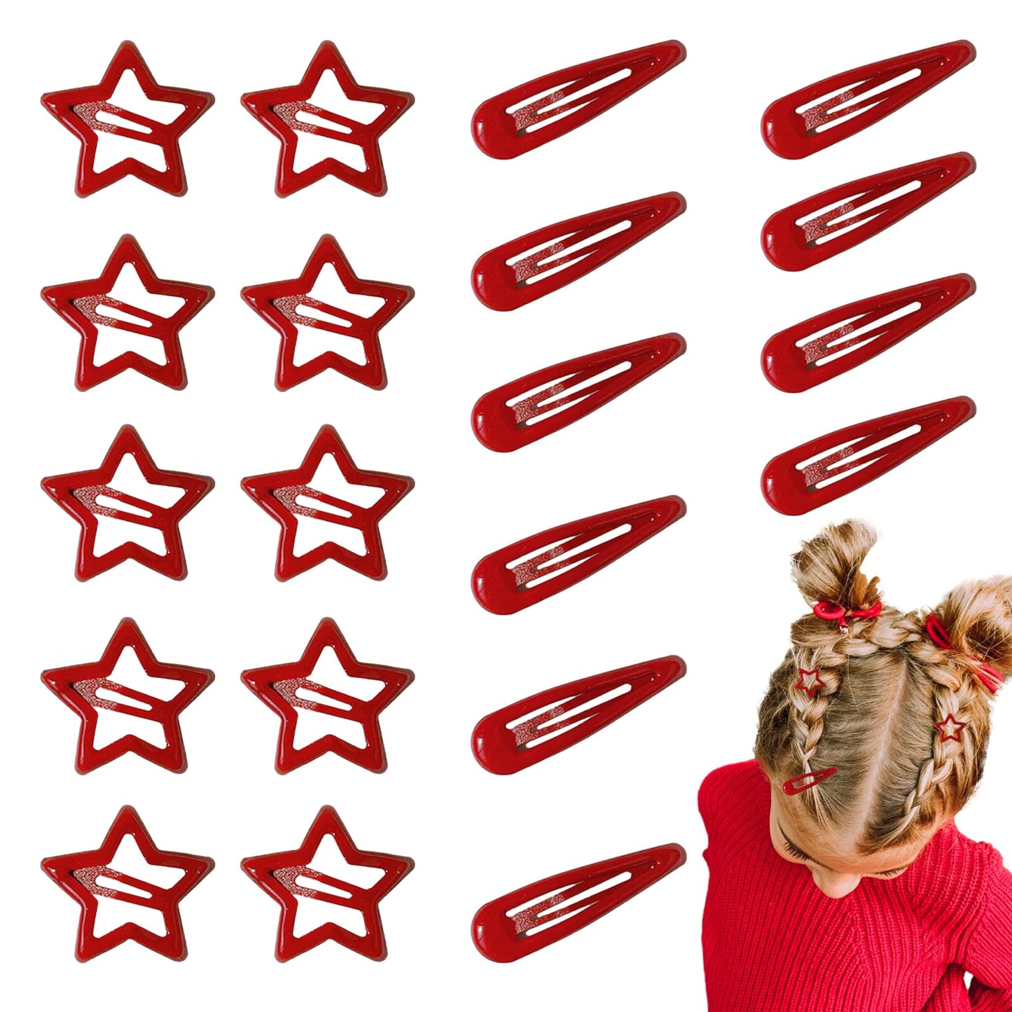 Metal Snap Hair Clips For Women Mini Star Hair Clips For Girls Red Star Hair Clip Hair Barrettes 1.18Inch Star Clips For Hair 1.96 In Water Drop Hairclips Snap Clips For Hair Girl Hair Accessories Y2K