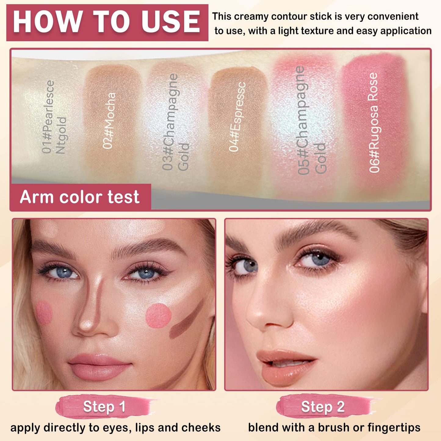 LZXLUKGIR 6 Colors Cream Contour Stick Makeup Contour Kit,Double-ended Cream Bronzer Stick,Highlighter Stick,Cream Blush Stick,Lightweight Contour Makeup Kit for Beginners - Set A