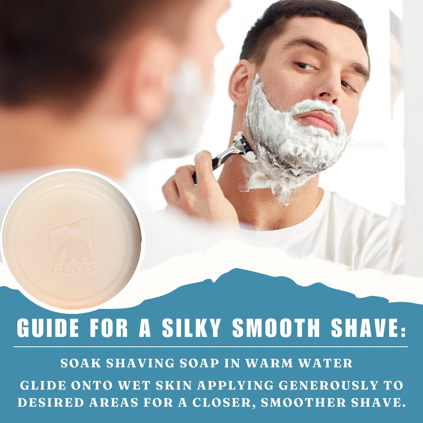 GENTS 97% All Natural Shave Soap Set for Men, Fragrance Free Shaving Soap with Shea Butter for Sensitive Skin