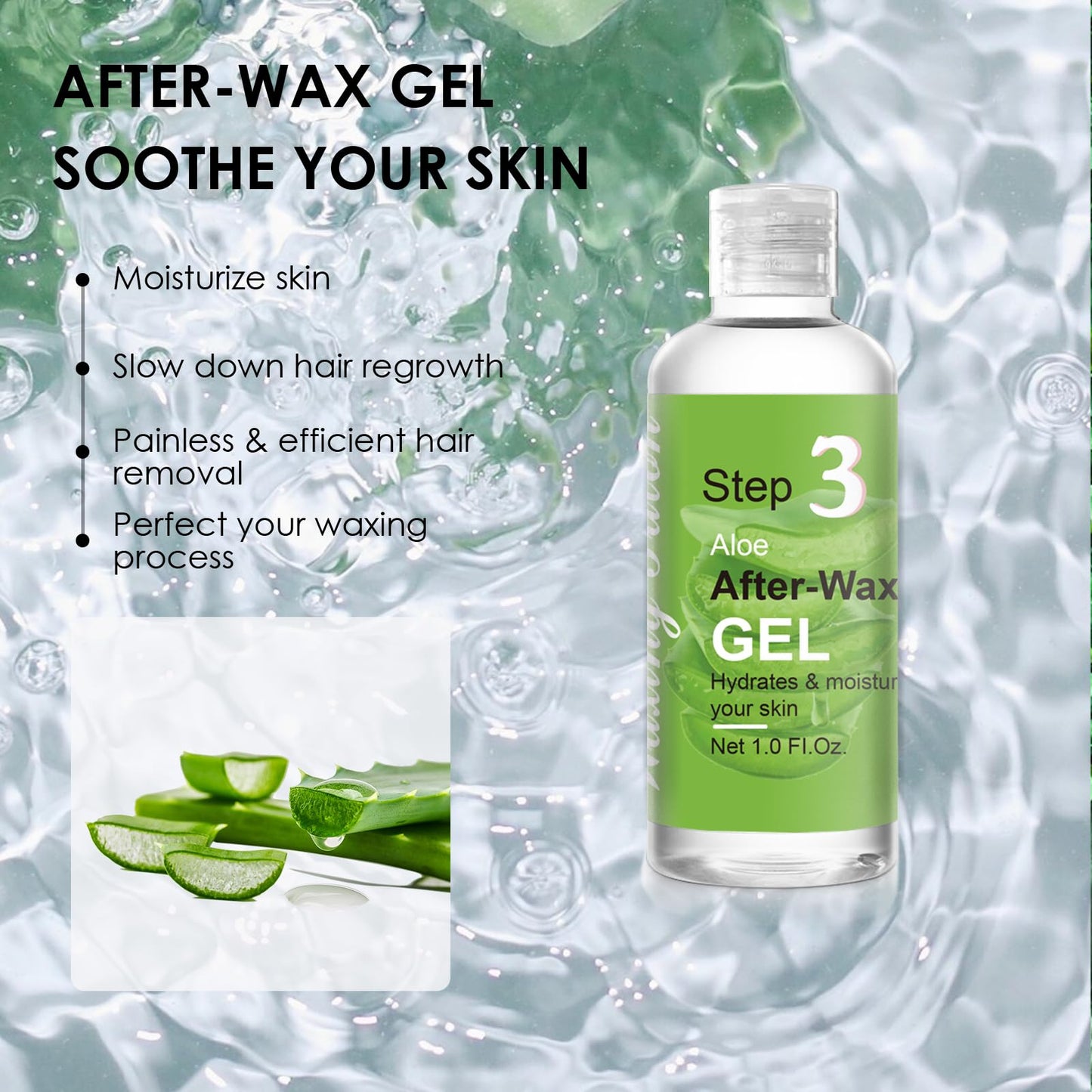 Before And After Waxing Skin Care Products, Chamomile Pre Wax Cleanser Lotion, Almond Oil Moisturizing Wax Remover, Post Wax Cooling Aloe Vera Gel, 3 Bottles Hair Removal Waxing Kit for Women
