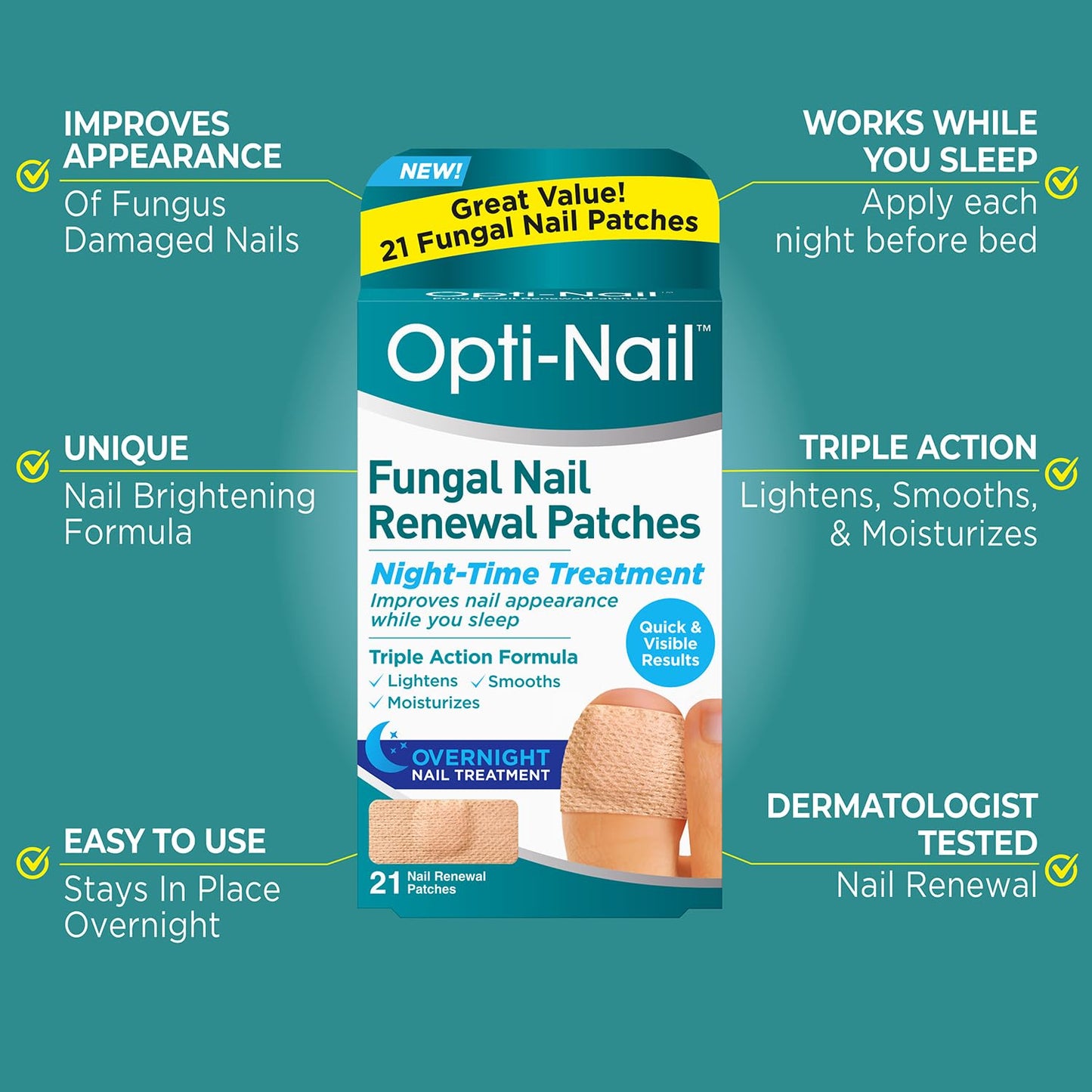 Opti-Nail Renewal Patches - Improve Nail Appearance Overnight | 21 Night-Time Patches