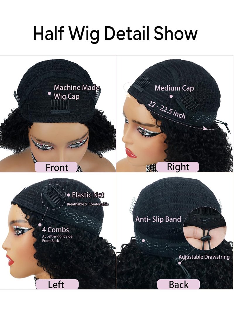 Kinky Curly Half Wig - 20 Inch Human Hair, 200% Density | Glueless 3-in-1 Design for Protective Styling