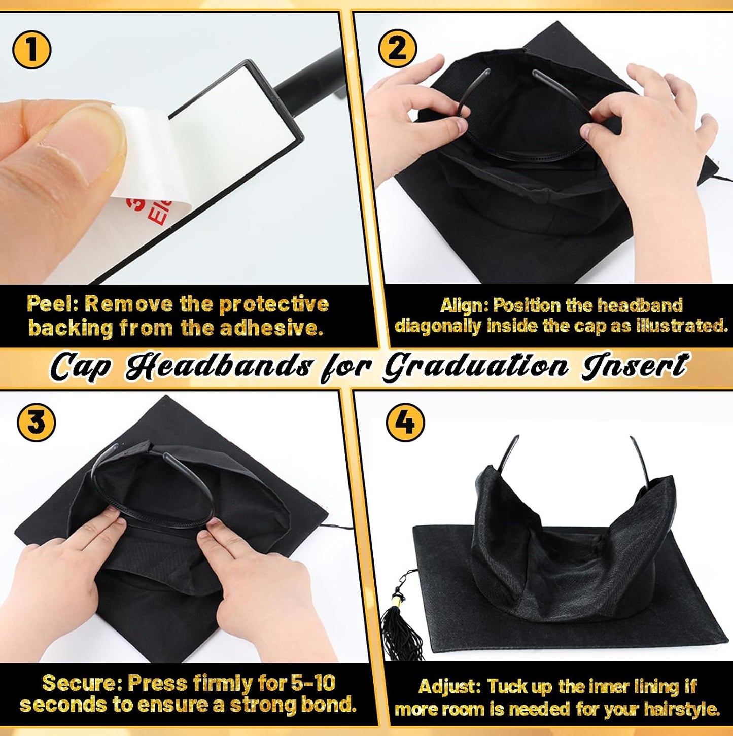 Graduation Cap Headband Insert - Secure Fit for Women & Students | Keeps Hairstyle Intact