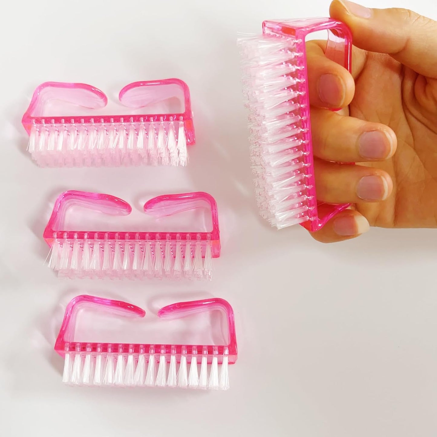 Nail Brushes Set - 4Pcs Fingernail Cleaning & Manicure Tools | Handle Grip, Pink