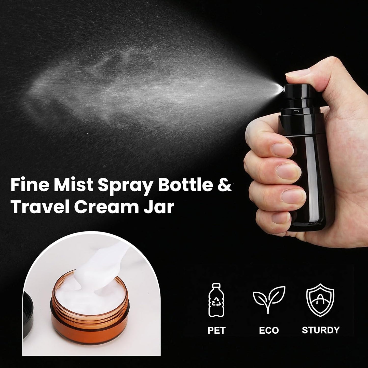 Travel Bottles for Toiletries - 14PCS TSA Approved Leak-Proof 3.4oz Shampoo & Conditioner Set | Black Refillable Containers
