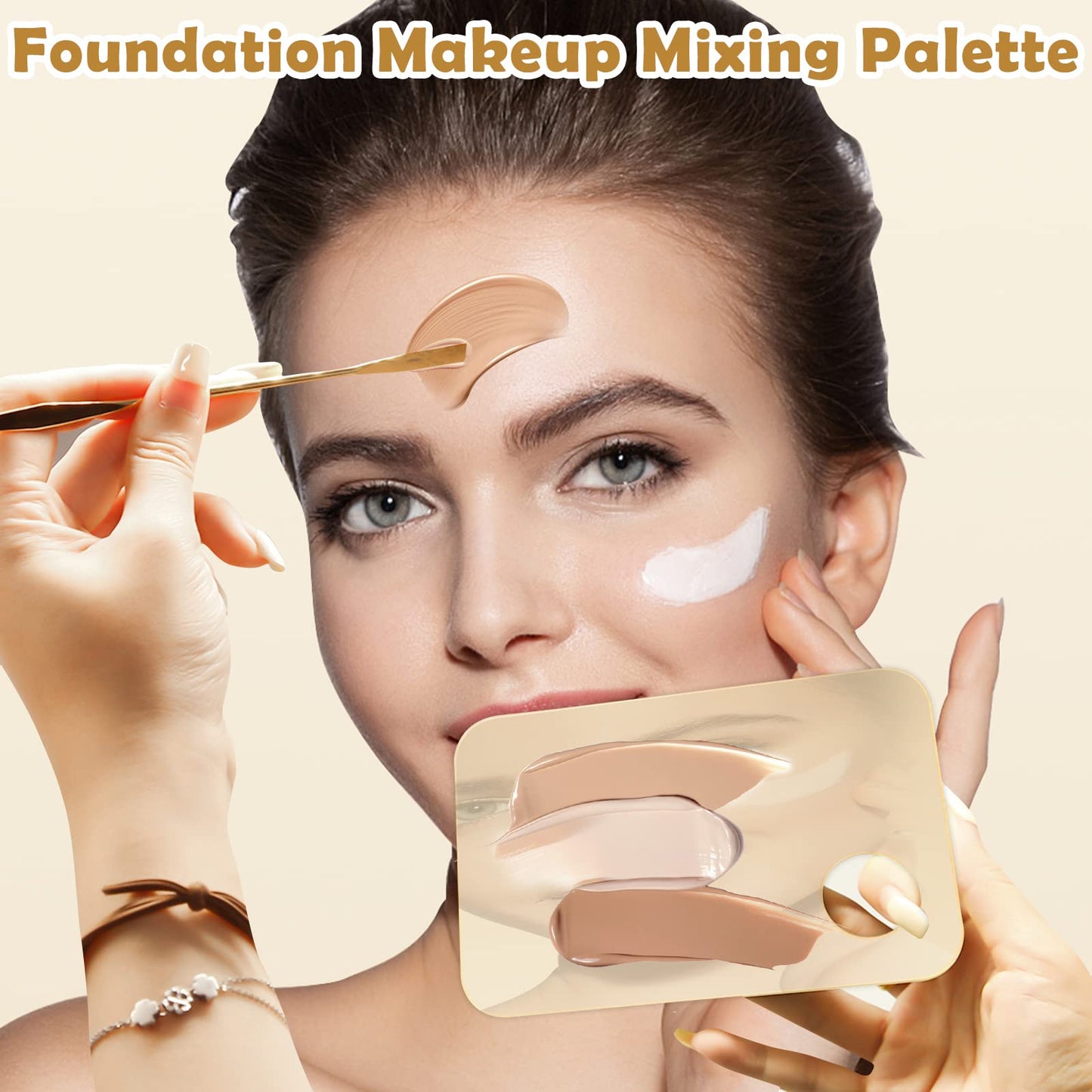CANIPHA 2Pcs Acrylic Makeup Mixing Palette with 2 Pcs Makeup Spatula, Gold Foundation Mixing Tray Cosmetic Palette Mixer for Foundation, Eyeshadow, Lipsticks, Nail Art