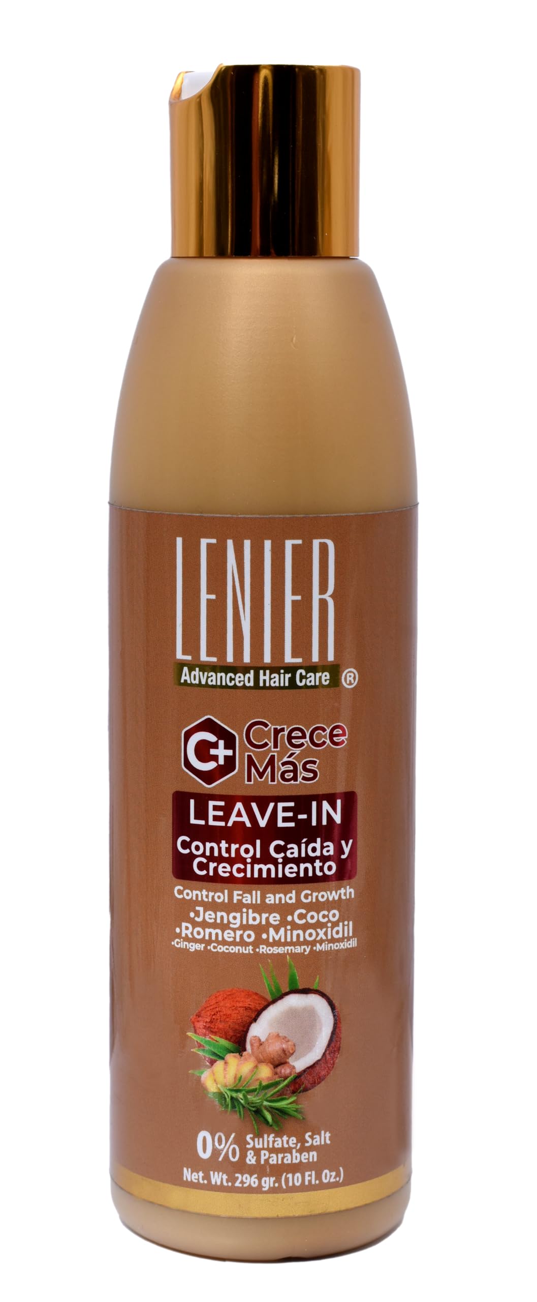 Lenier Crece Más Leave-In Conditioner – Promotes Hair Growth & Controls Fall | With Ginger, Coconut & Rosemary |Deep Conditioner Hydration | Sulfate-Free, Salt-Free & Paraben-Free | 10 oz