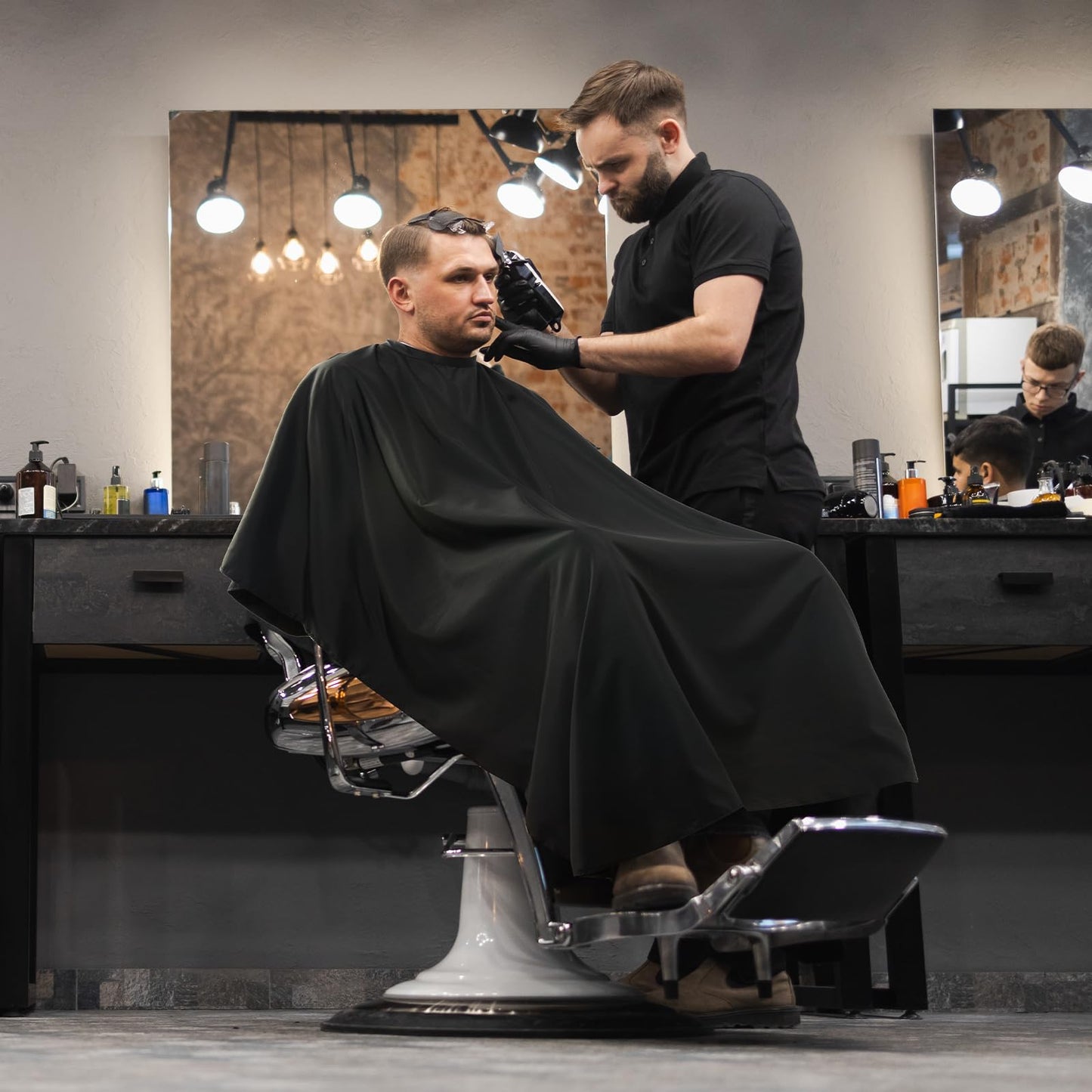 llezza Professional Salon Hair Cutting Cape, Barber Cape for Men/Women, Adjustable Snap Button with Waterproof Hairdressing Salon Cape for Haircut, Coloring, Makeup, Styling(52" x 47"), Black