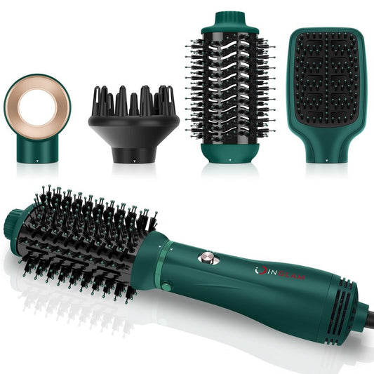 IG INGLAM Hair Dryer Brush, 4-in-1 Detachable Blow Dryer Brush, Ionic Diffuser Hair Dryer & Styler Volumizer with Oval Titanium Barrel, One-Step Hot Air Blowout Styler, Dark Green