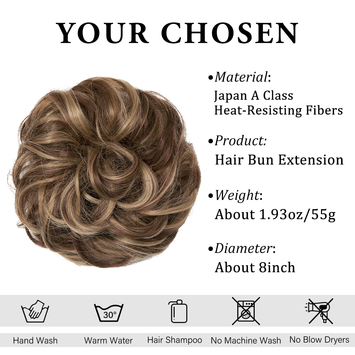 Large Messy Bun Hair Piece - Wavy Curly Synthetic Chignon Ponytail Extensions | Thick Updo for Women in Brunette & Honey Blonde