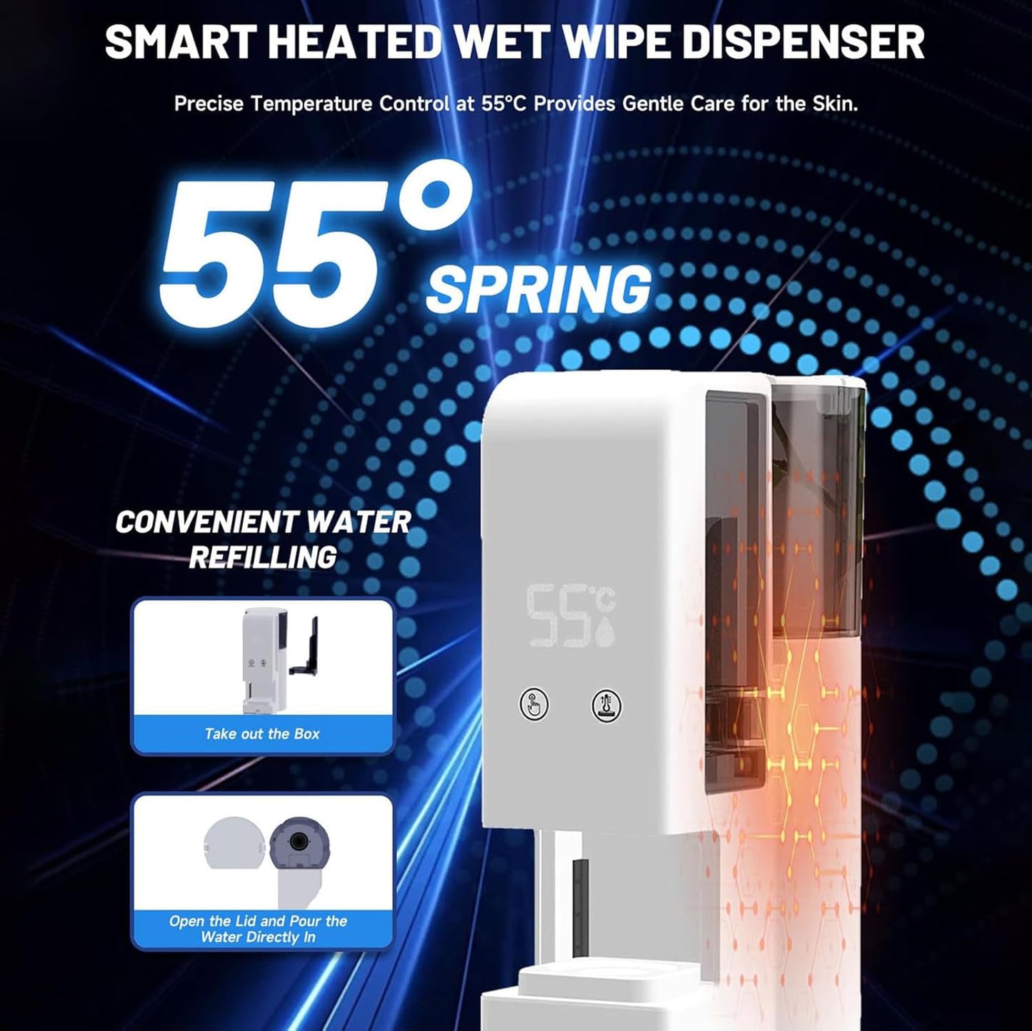 Fast Hot Towel Dispenser - 5s Heating, 500ml Tank, Auto-Dry | Includes 40 Compressed Towels for Spa & Home