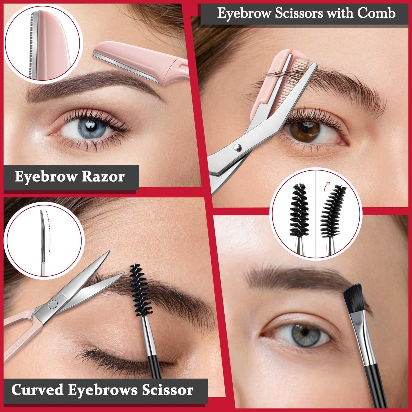 TsMADDTs Eyebrow Tweezers Kit - 8-in-1 Facial Hair Removal Tools with Scissors, Razor & Travel Bag
