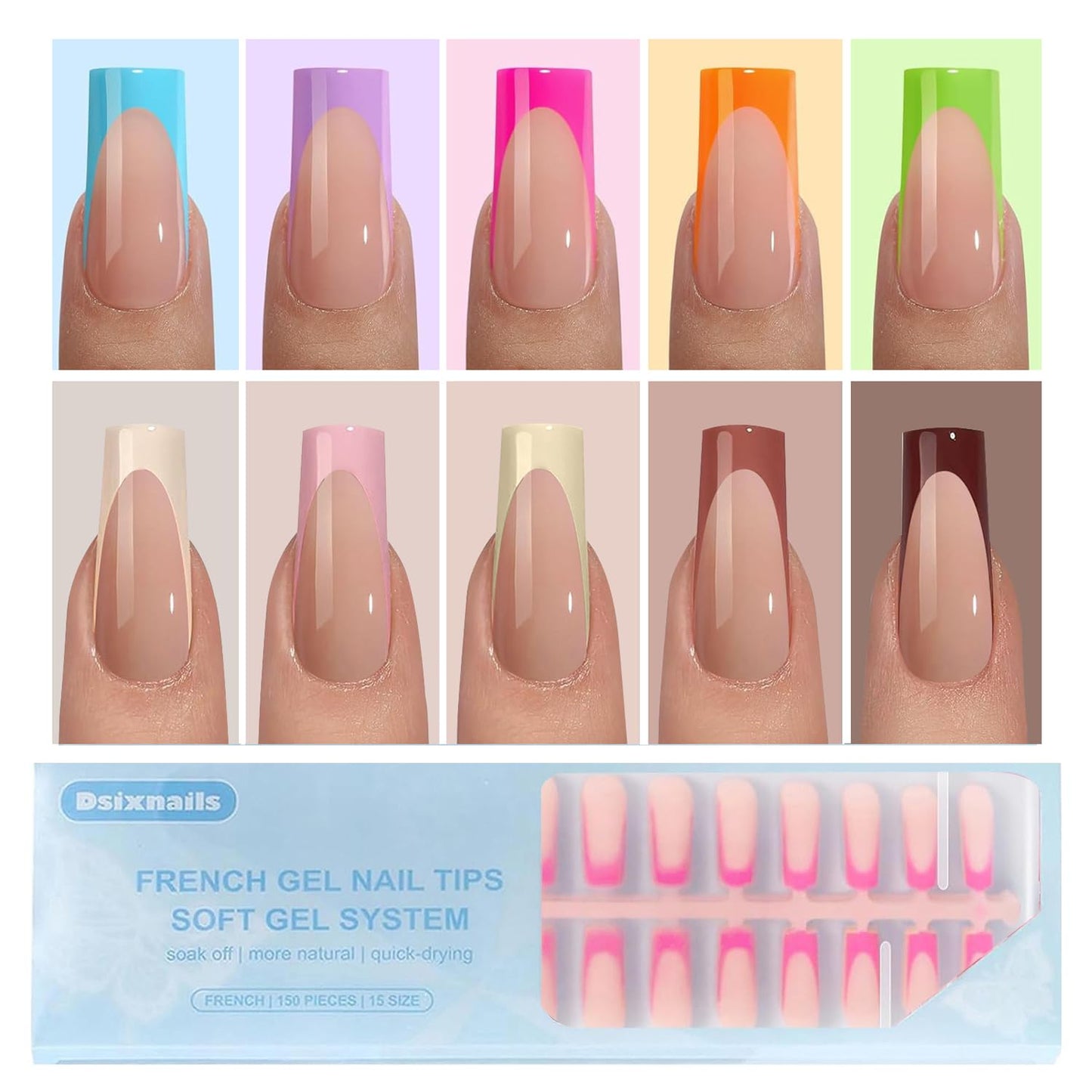 Dsixnails French Tip Press on Nails, Soft Gel Nail Tips
