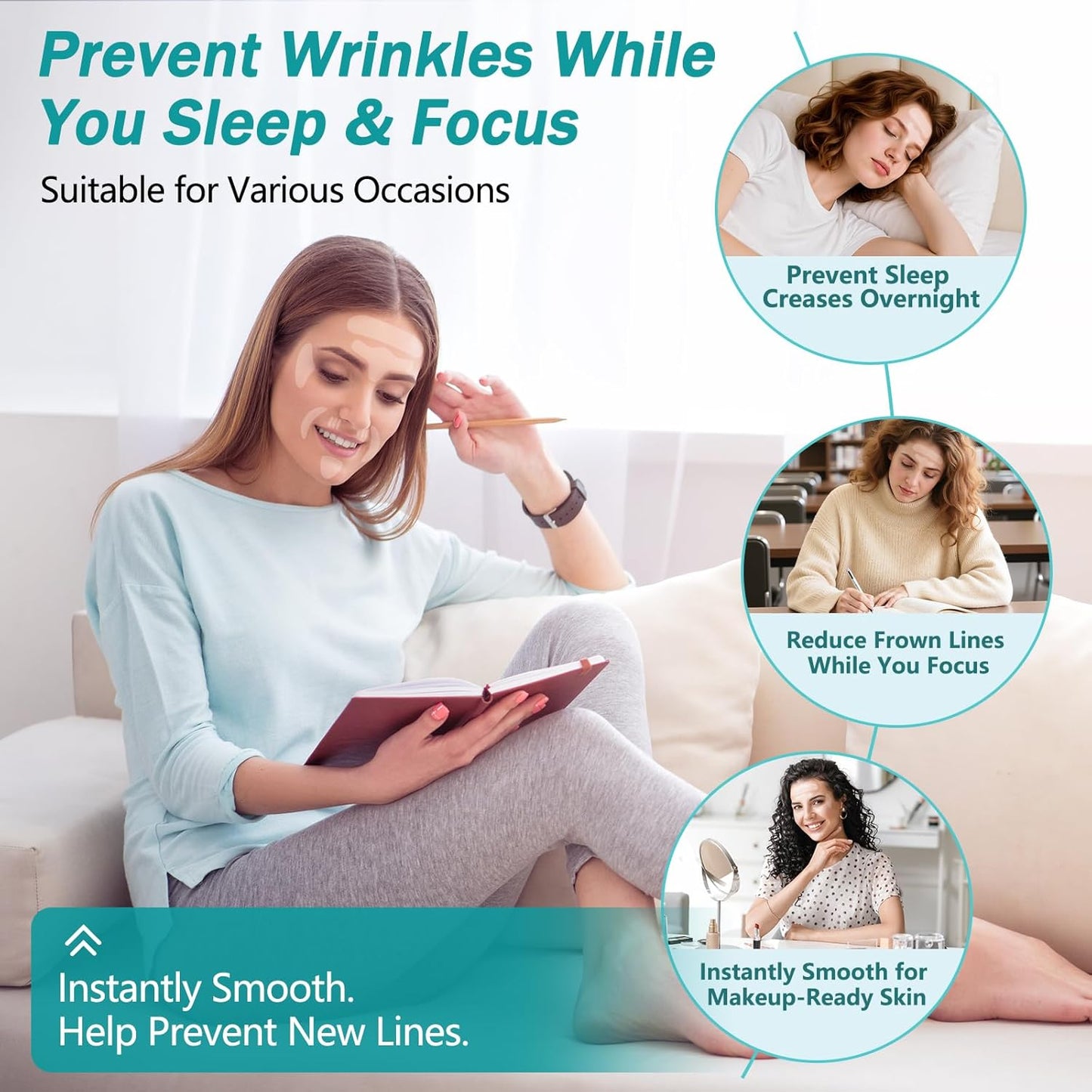 Face Wrinkle Patches - 208 Pcs Overnight Anti-Wrinkle Tape for Forehead & Smile Lines | Comfortable Stay-On Design