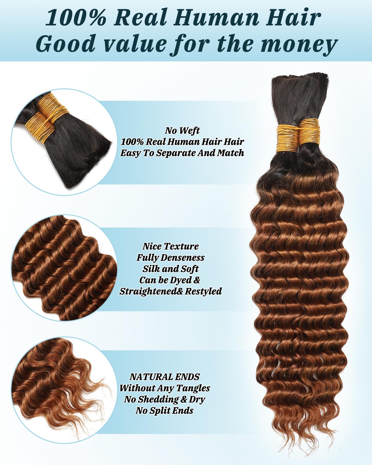 Flagship Human Braiding Hair for Boho Braids 16 Inch 100g Deep Wave Bulk Human Hair for Braiding No Weft Curly Wet and Wavy 2 Bundles Extensions
