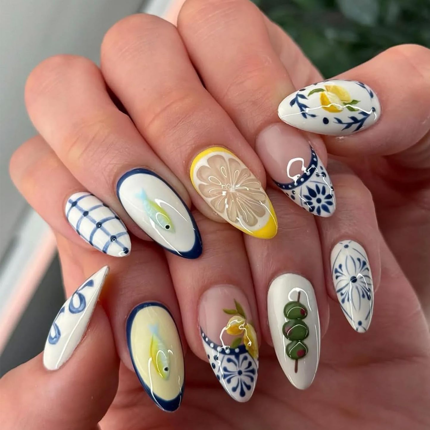 Independence Day Press-On Nails - 30Pcs Medium Almond Shape with 3D Red & Blue Bow Designs | Patriotic French Tip Full Cover