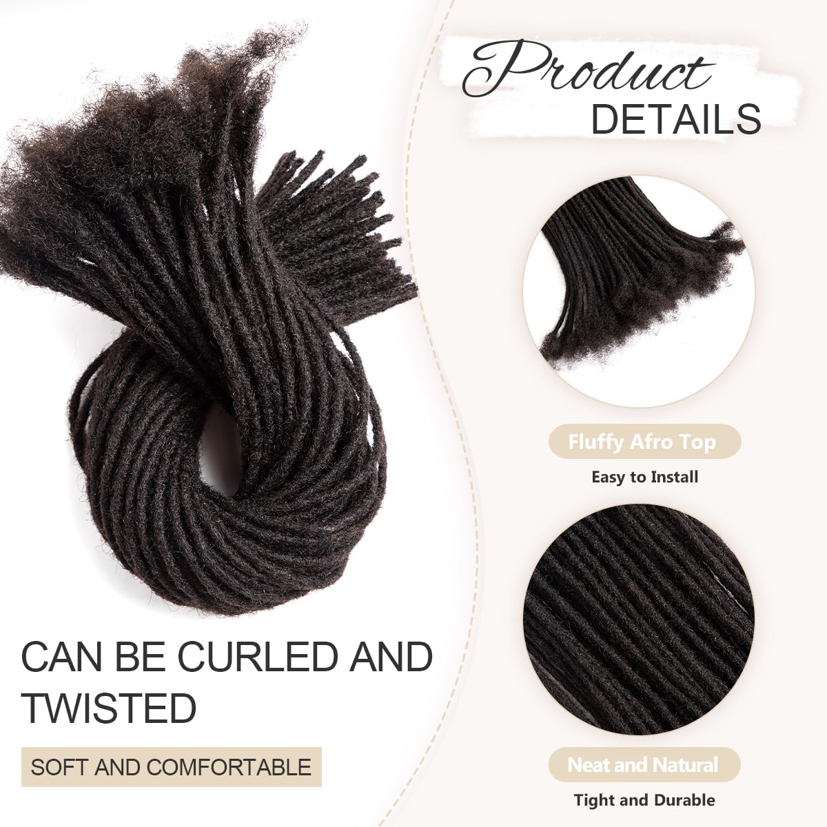 Real Human Hair Dreadlock Extensions - 100% Handmade, 30 Strands, 8-18 Inch | Thickness Options 0.4cm, 0.6cm, 0.8cm