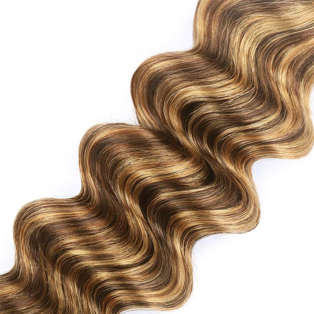 Ombre Brown Bundles Human Hair Highlight Deep Wave Bundles 20 inch P4/27 Human Hair Bundle 3 Tone Deep Wave Bundle