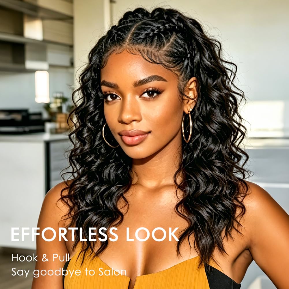 Deep Wave Human Crochet Hair - Pre-Separated & Pre-Looped | 18 Inch, 60 Gram, Natural Black for Black Women