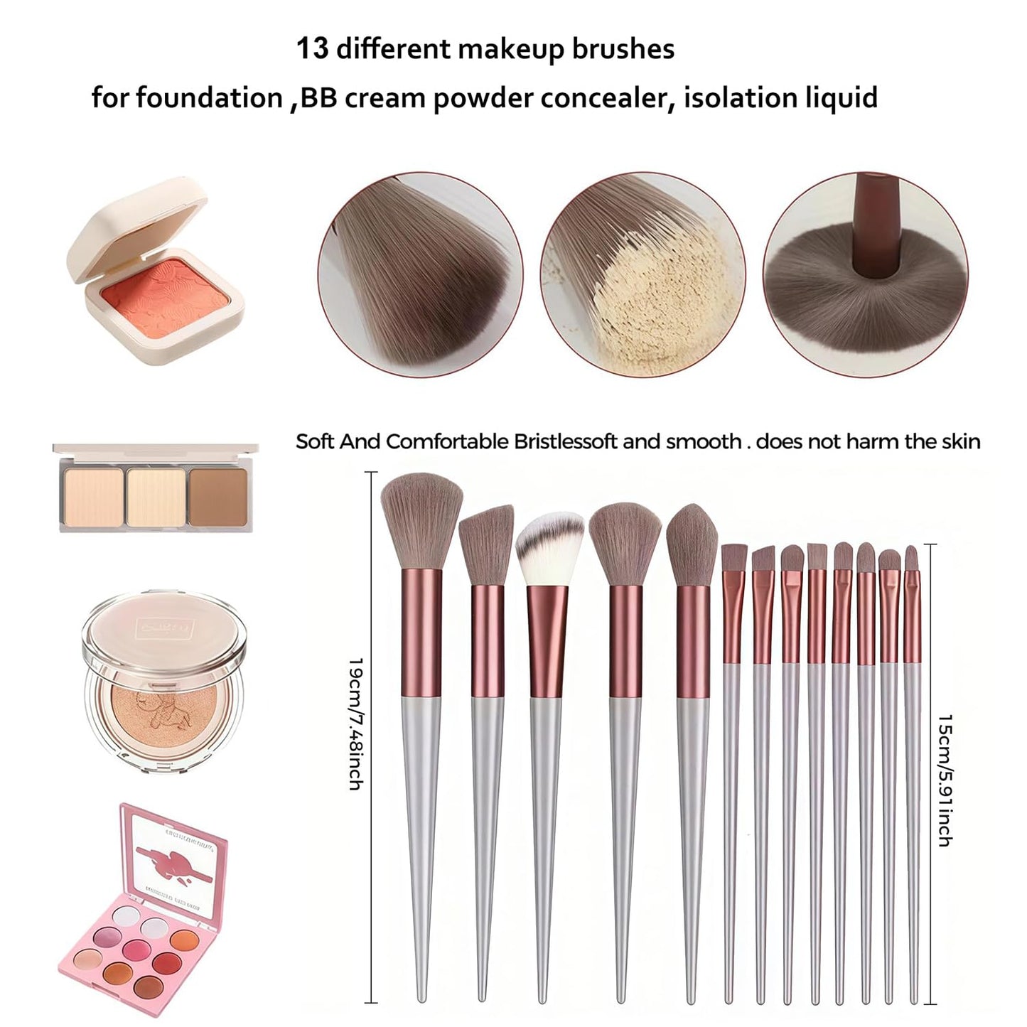 Professional 13 PCS Makeup Brush Set - Hypoallergenic Soft Synthetic Bristles for All Skin Types | Full Face & Eyes